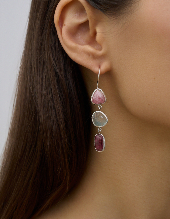 Серьги с турмалином и аквамарином