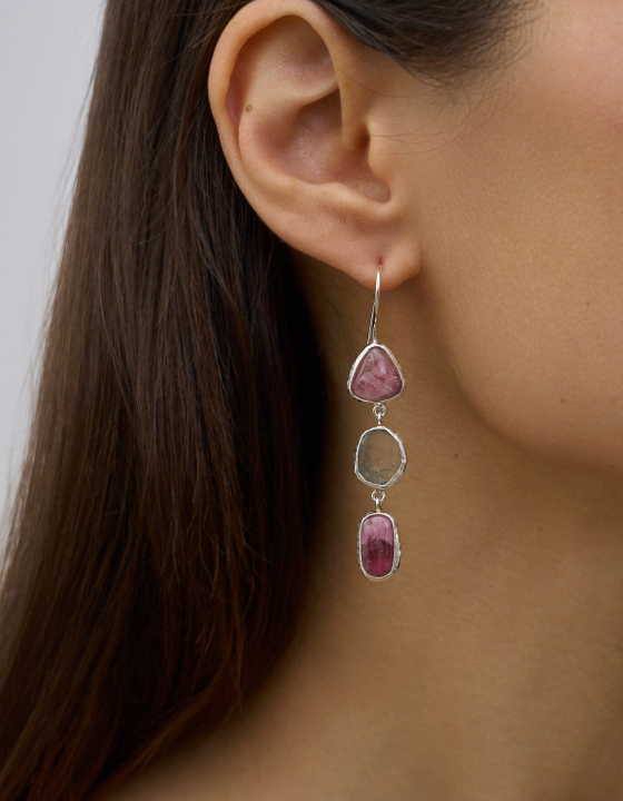 Серьги с турмалином и аквамарином