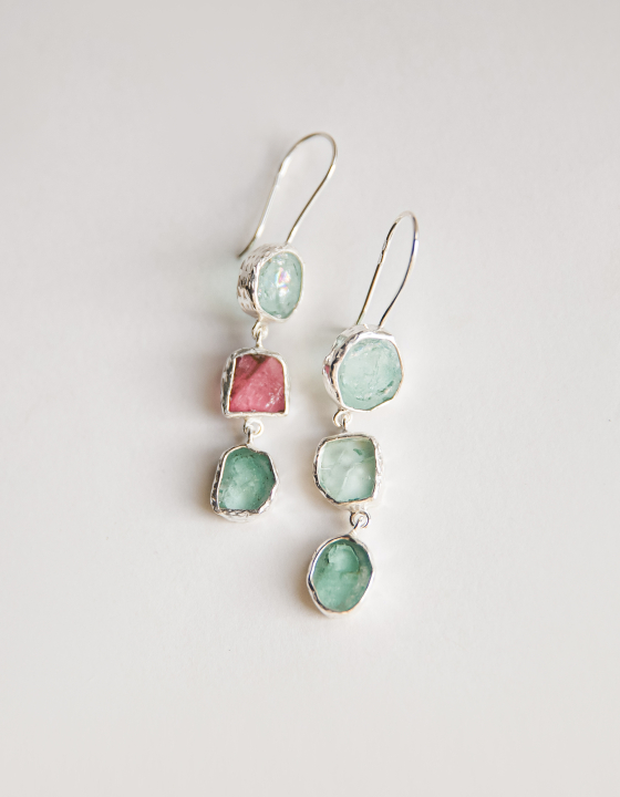 Серьги с аквамарином и турмалином