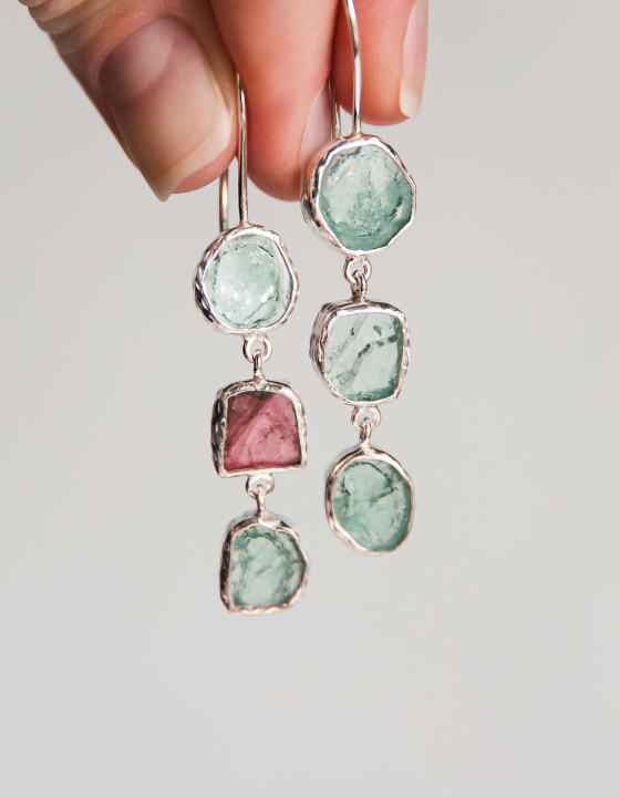 Серьги с аквамарином и турмалином