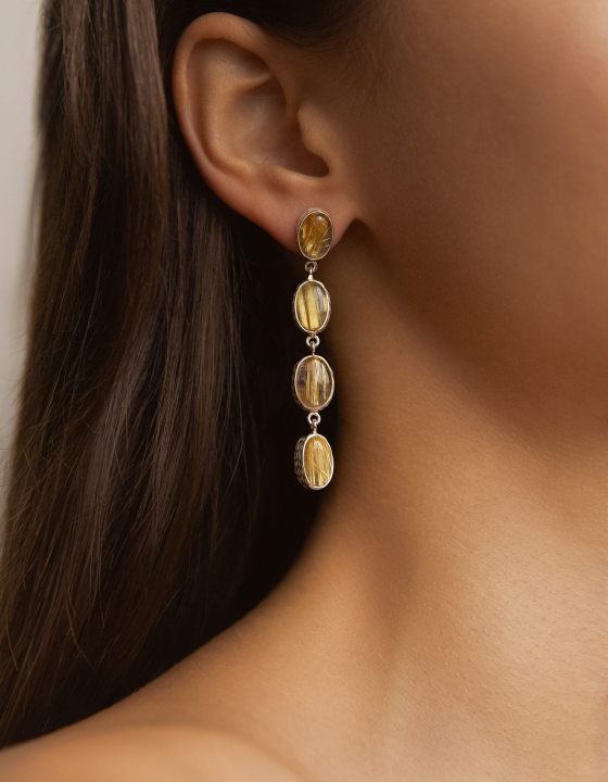 Серьги с рутиловым кварцем