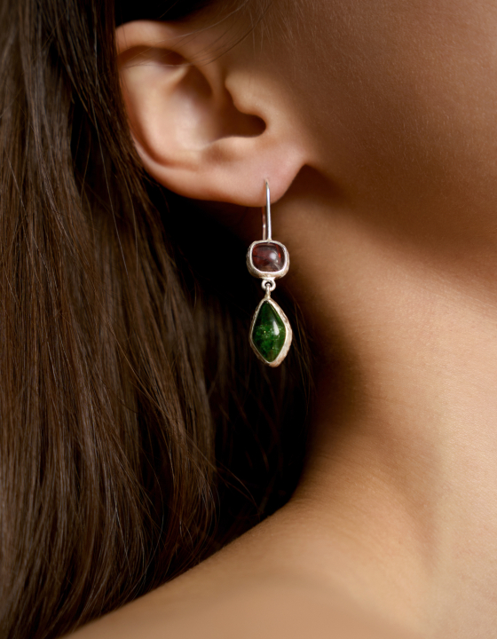 Серьги с гранатом и хромдиопсидом