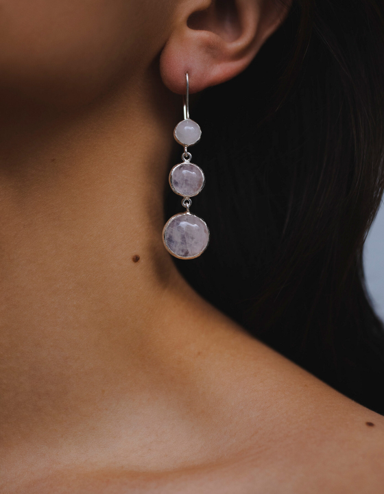 Серьги с розовым кварцем