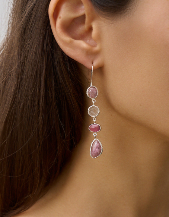 Серьги с турмалином, горным хрусталем и аквамарином