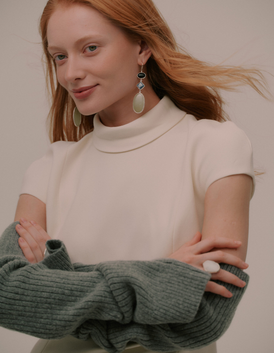 Серьги с кианитом, черным агатом и нефритом