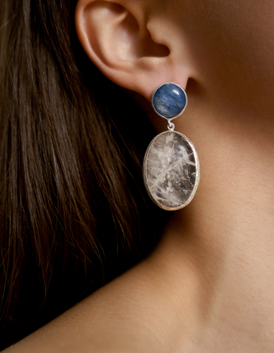 Серьги с горным хрусталем и кианитом