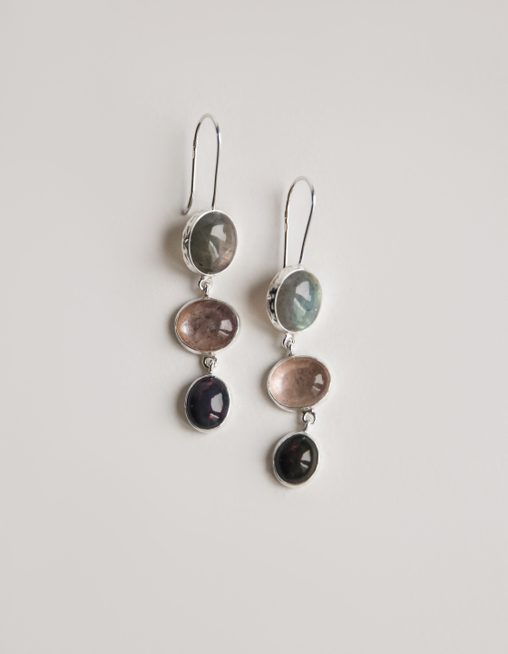 Серьги с лабрадоритом, лепидолитом и эфиопским опалом