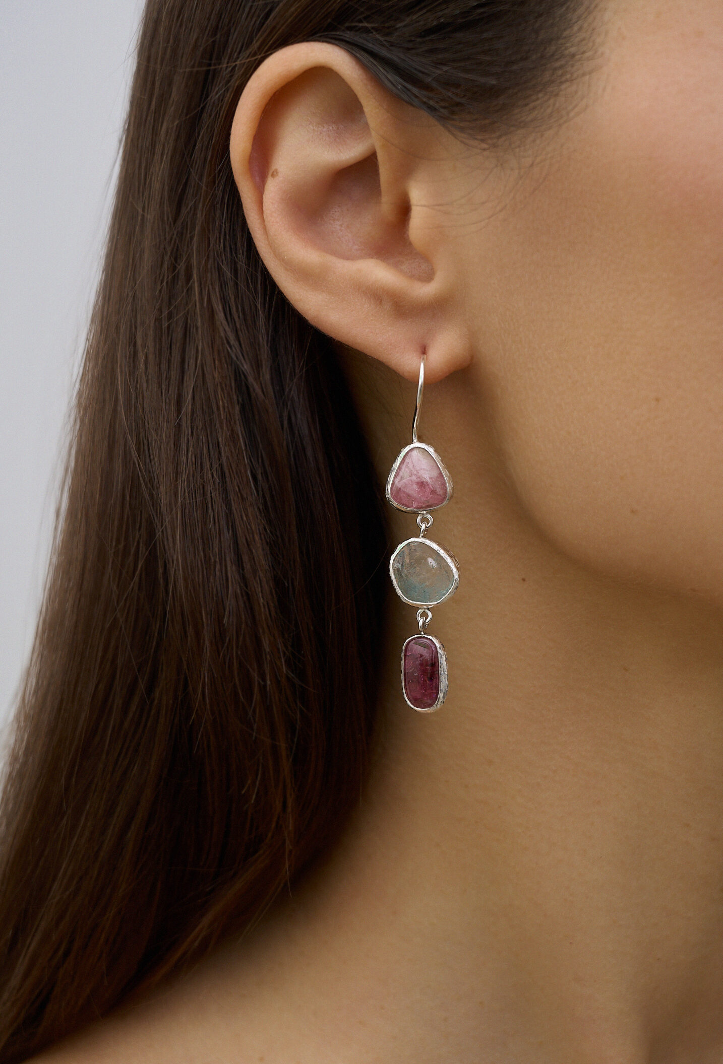 Серьги с турмалином и аквамарином