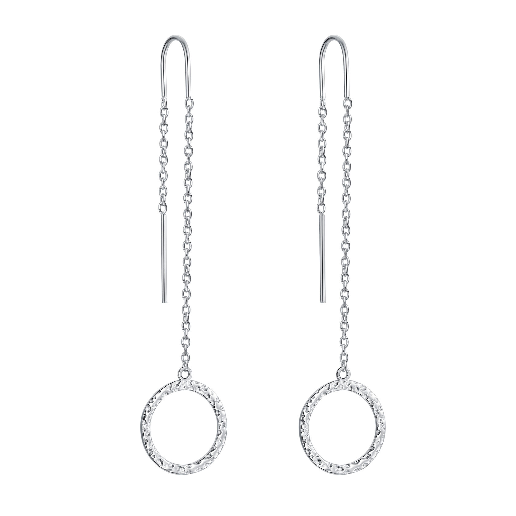 Серьги-цепочки с мятым кругом