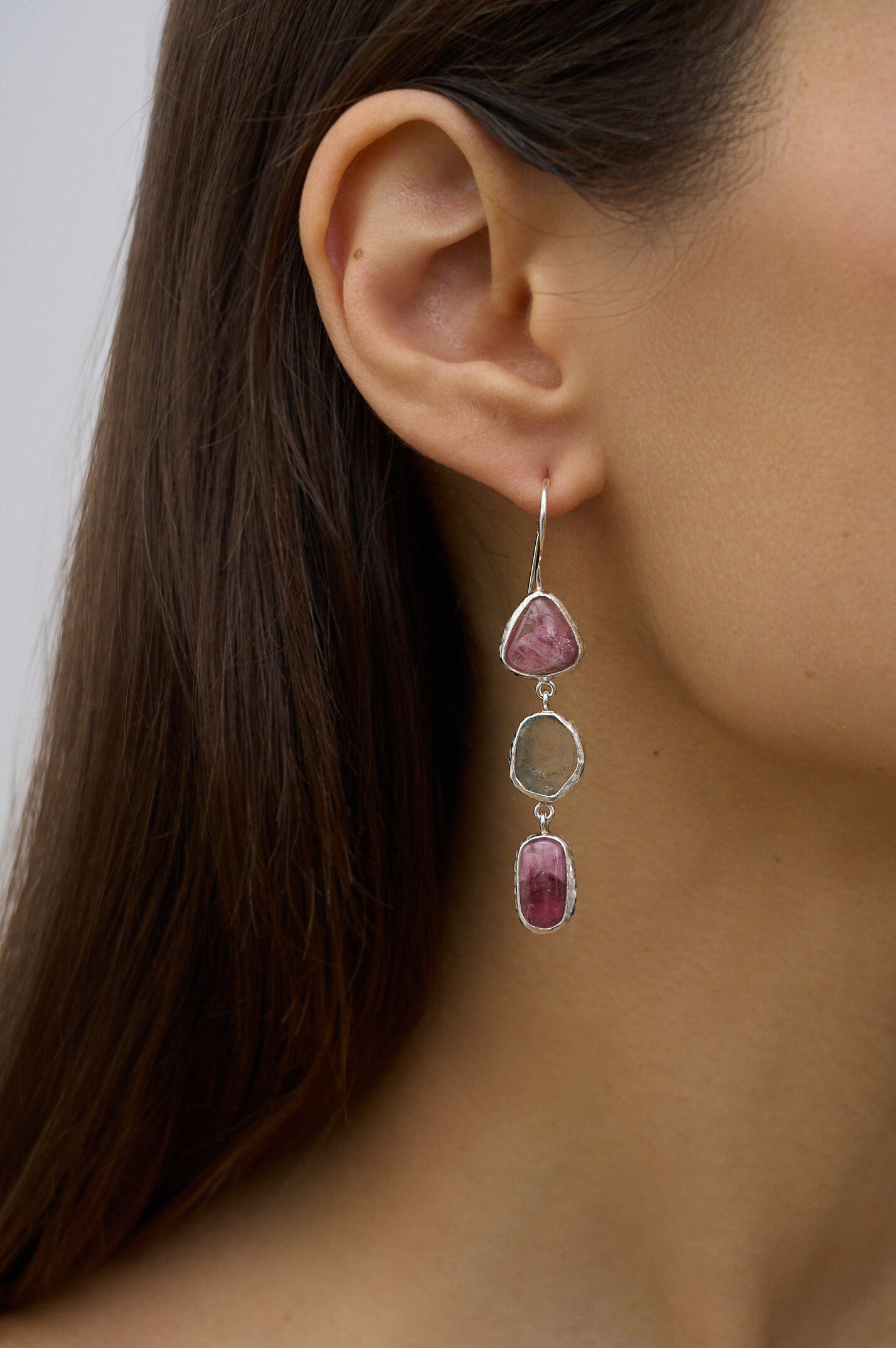 Серьги с турмалином и аквамарином