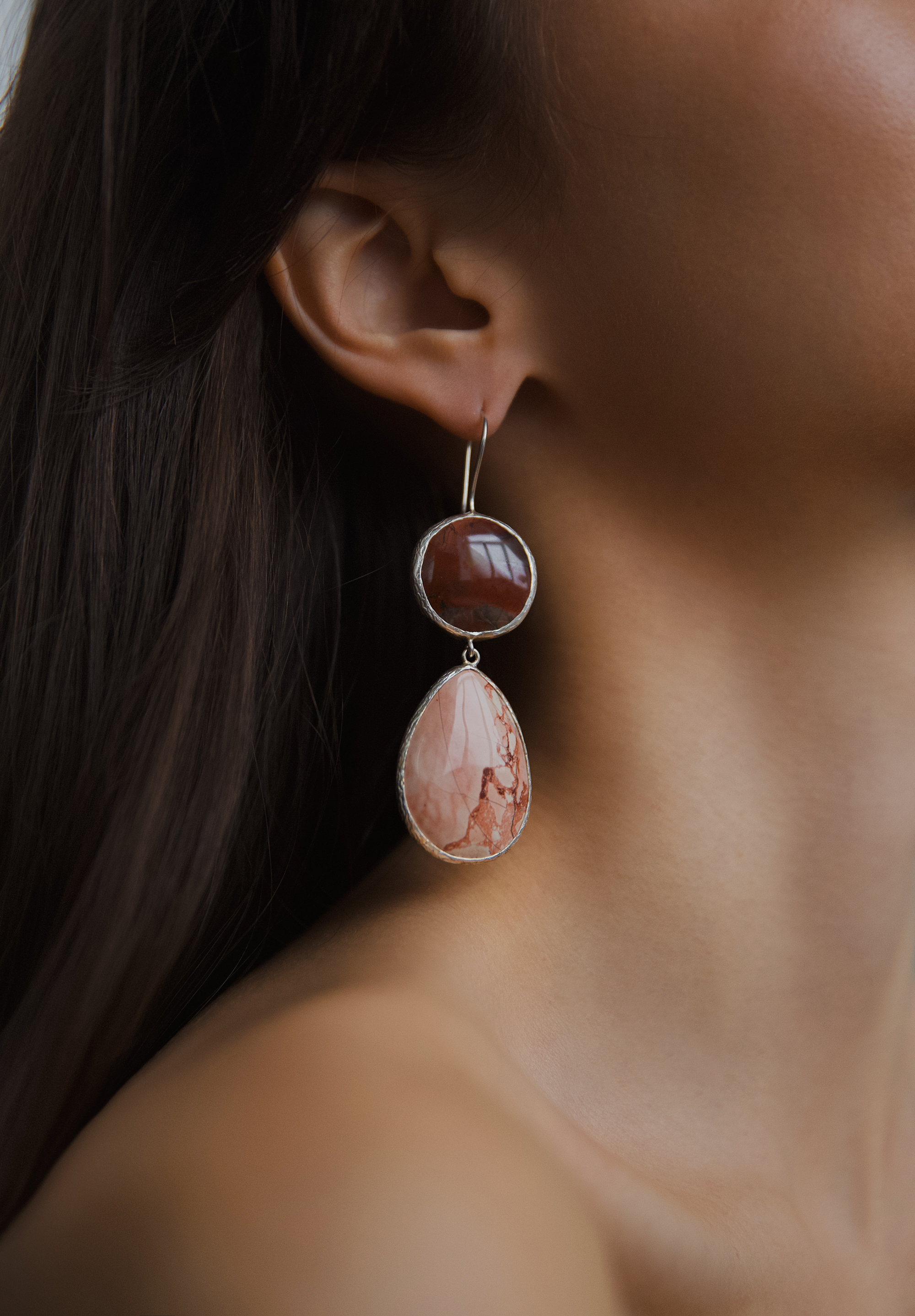 Серьги с яшмой и халцедоном