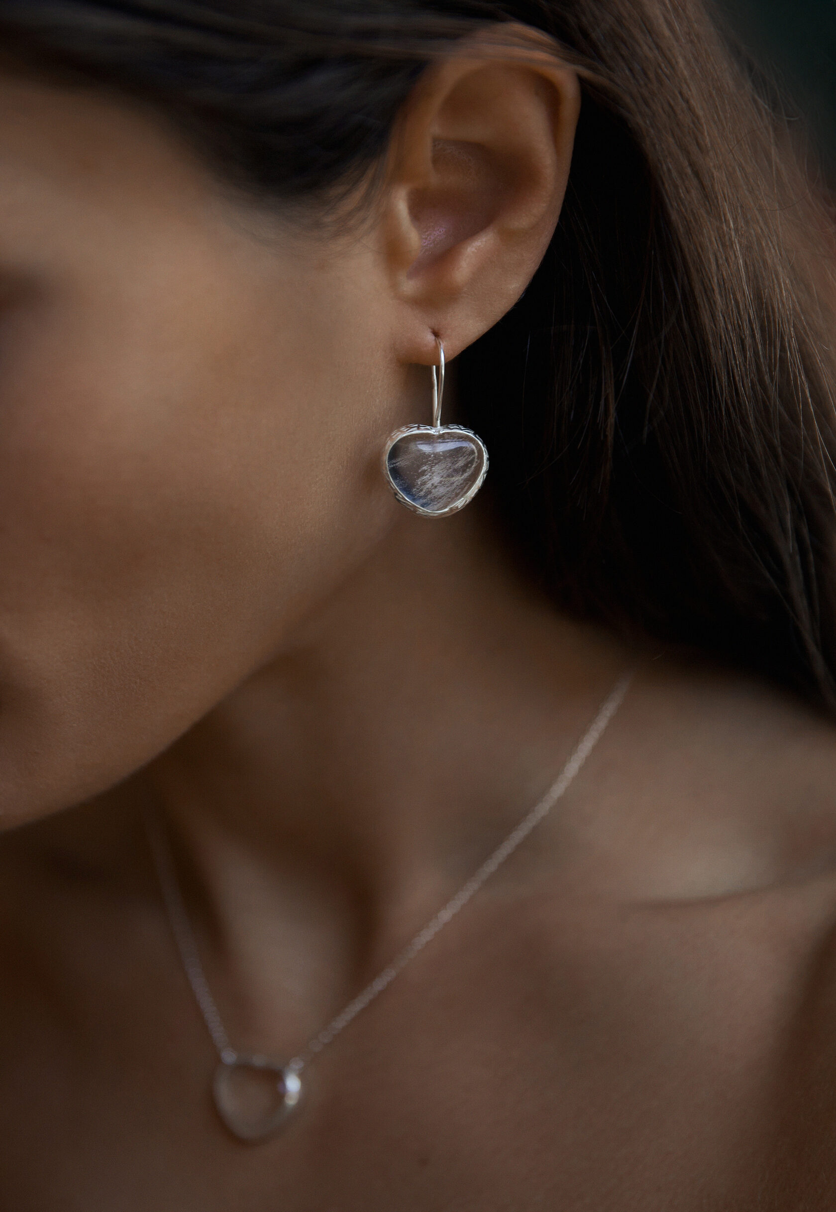 Серьги Сердце с горным хрусталем