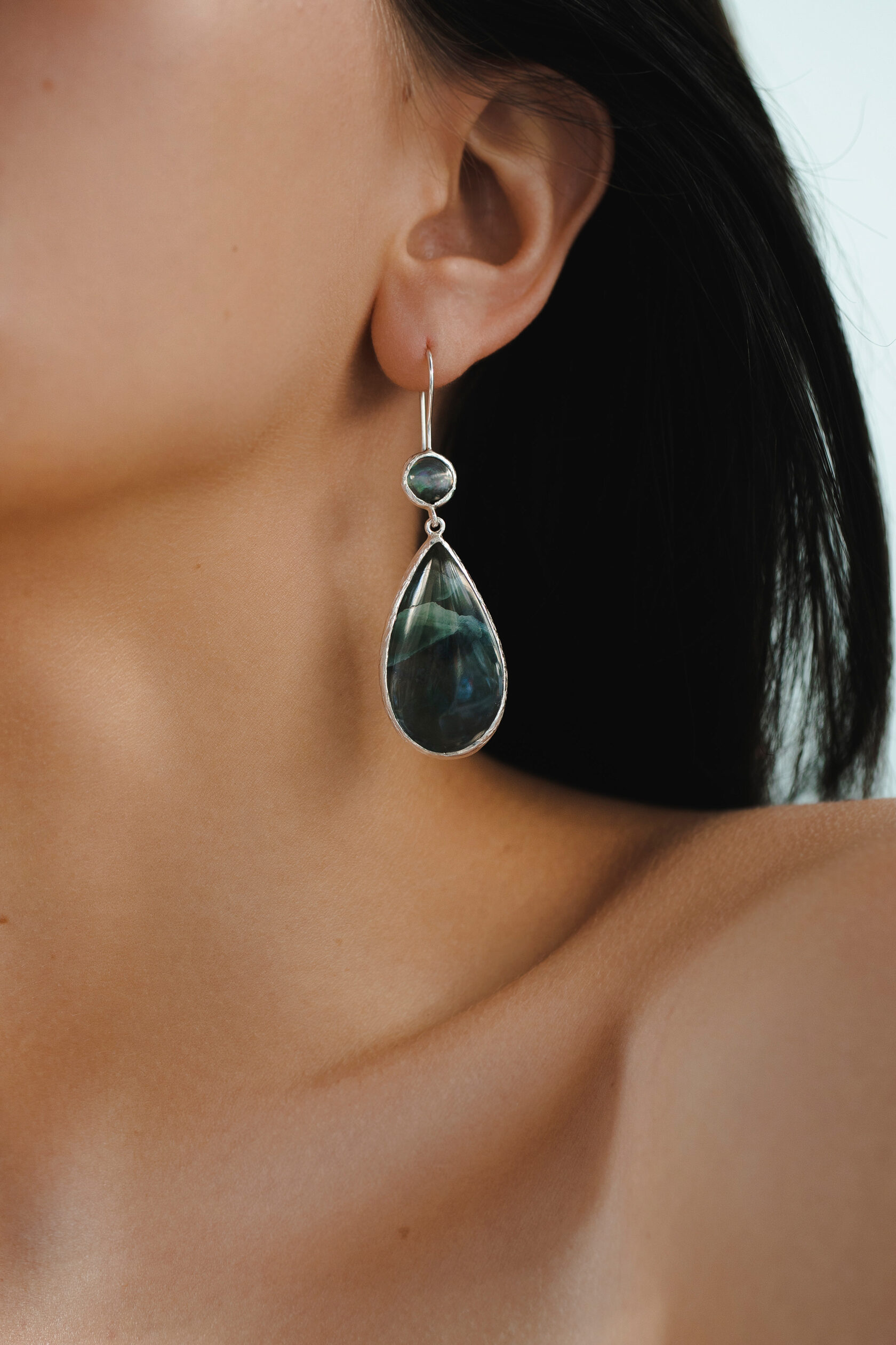 Серьги с перламутром и морионом