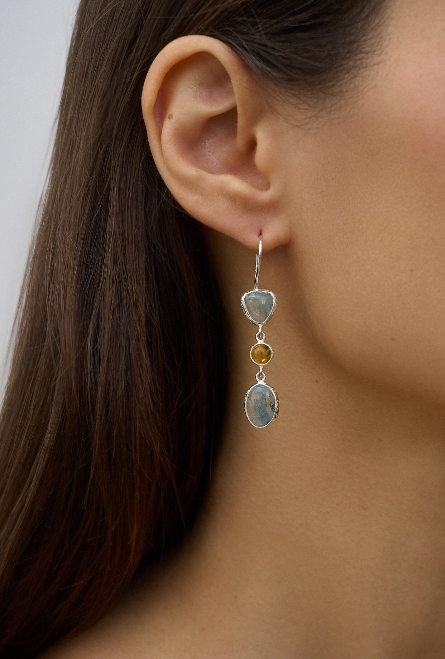 Серьги с аквамарином и цитрином