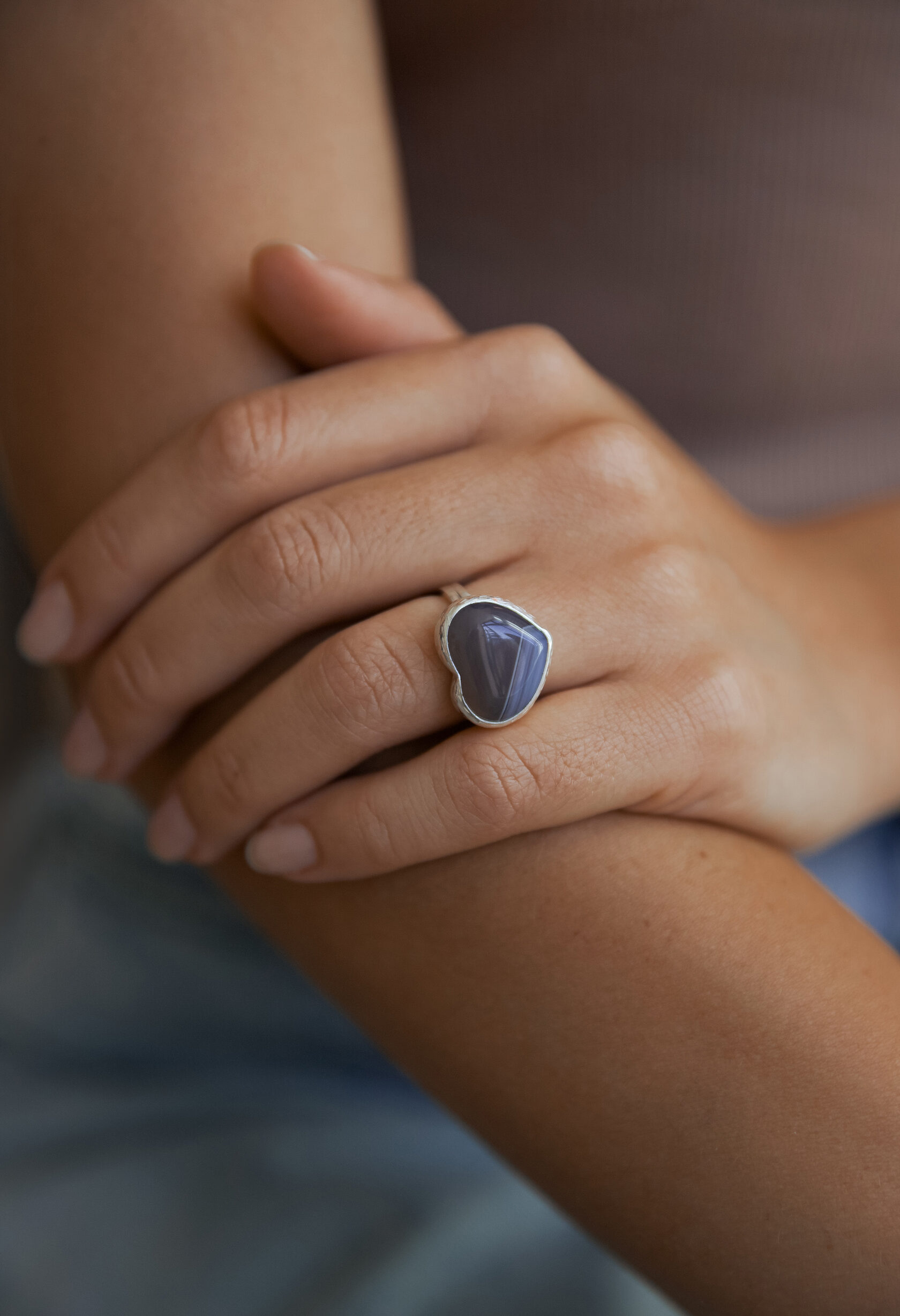 Кольцо Сердце с агатом