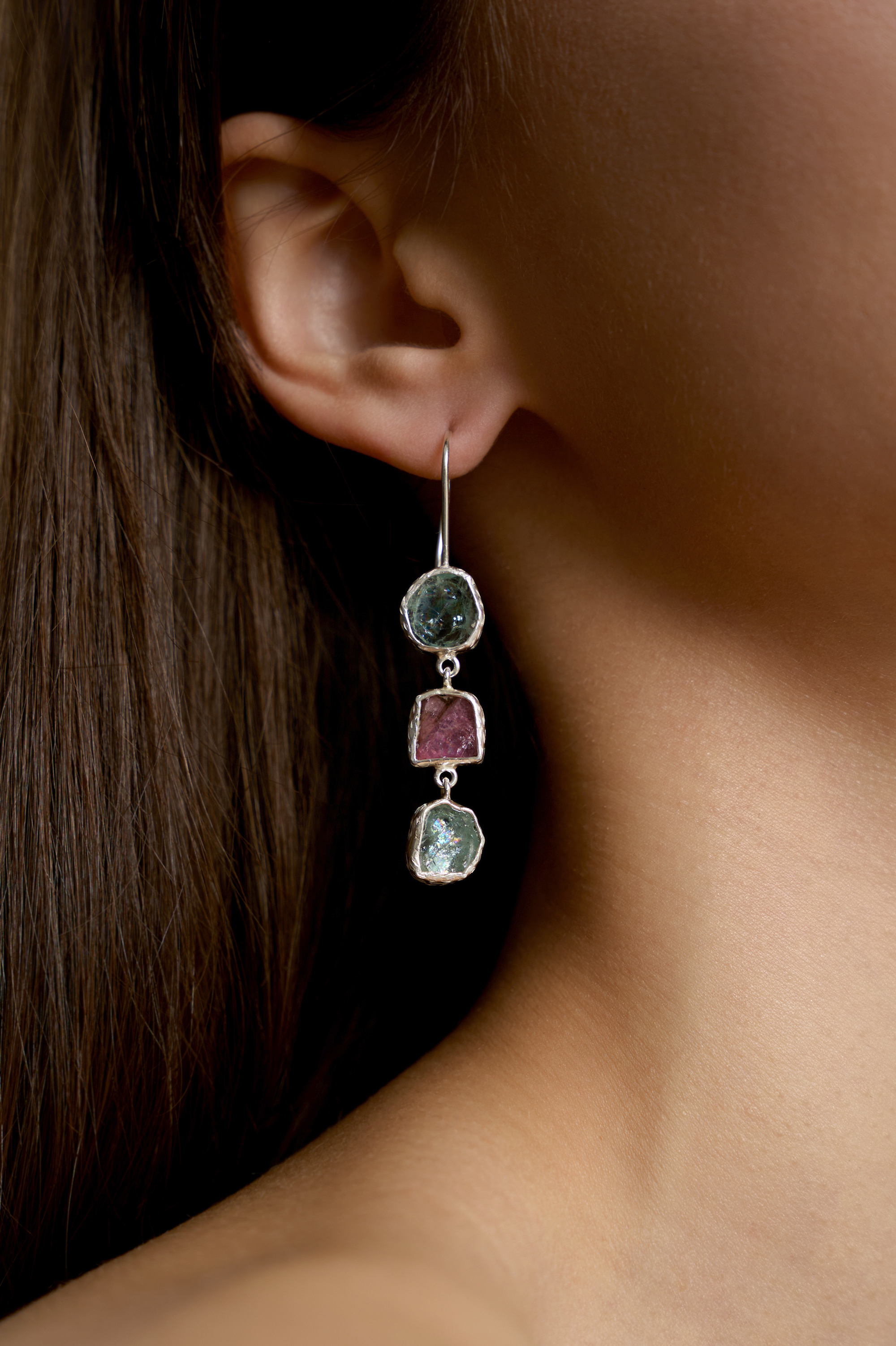 Серьги с аквамарином и турмалином