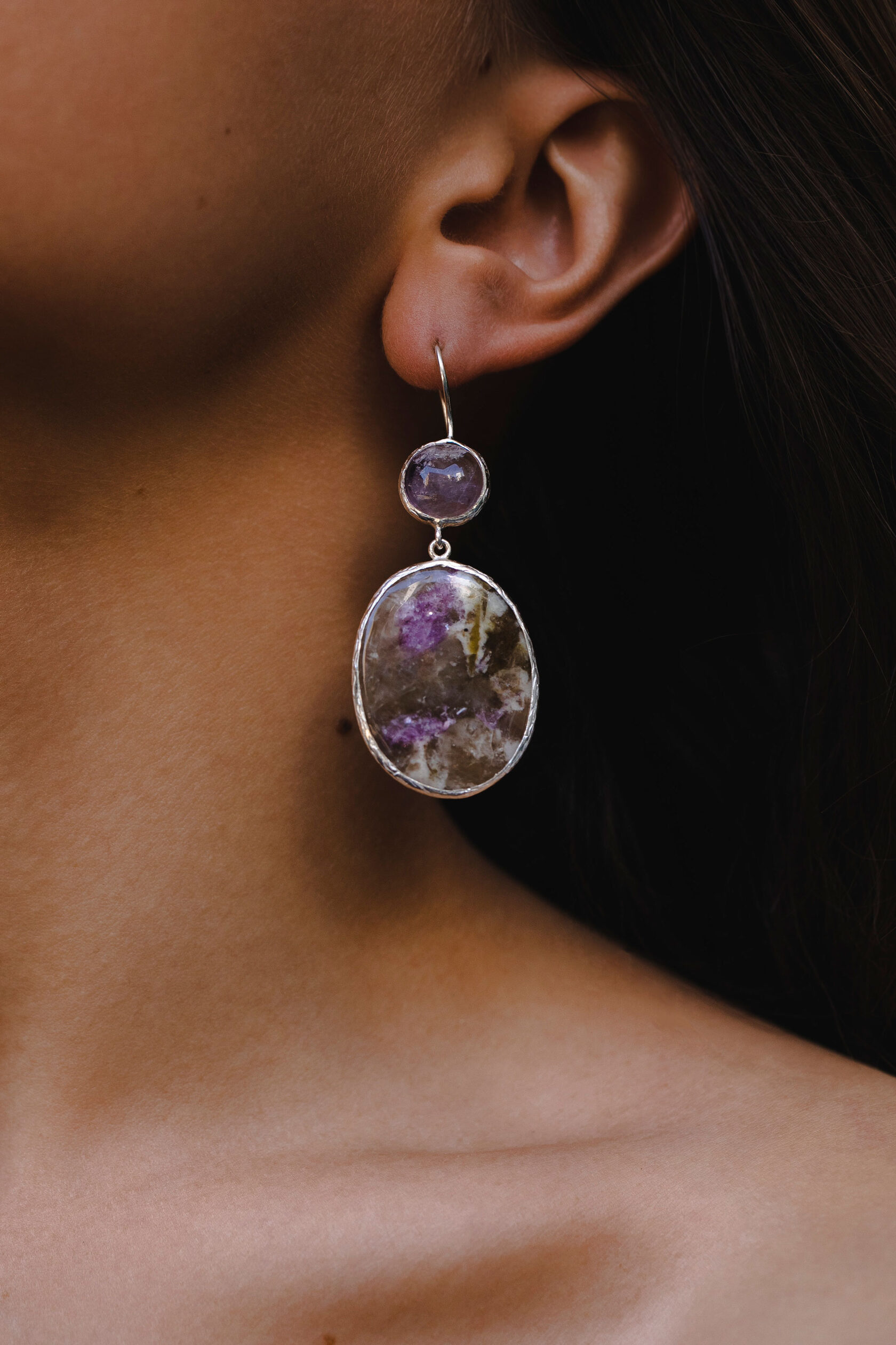 Серьги с лепидолитом и аметистом