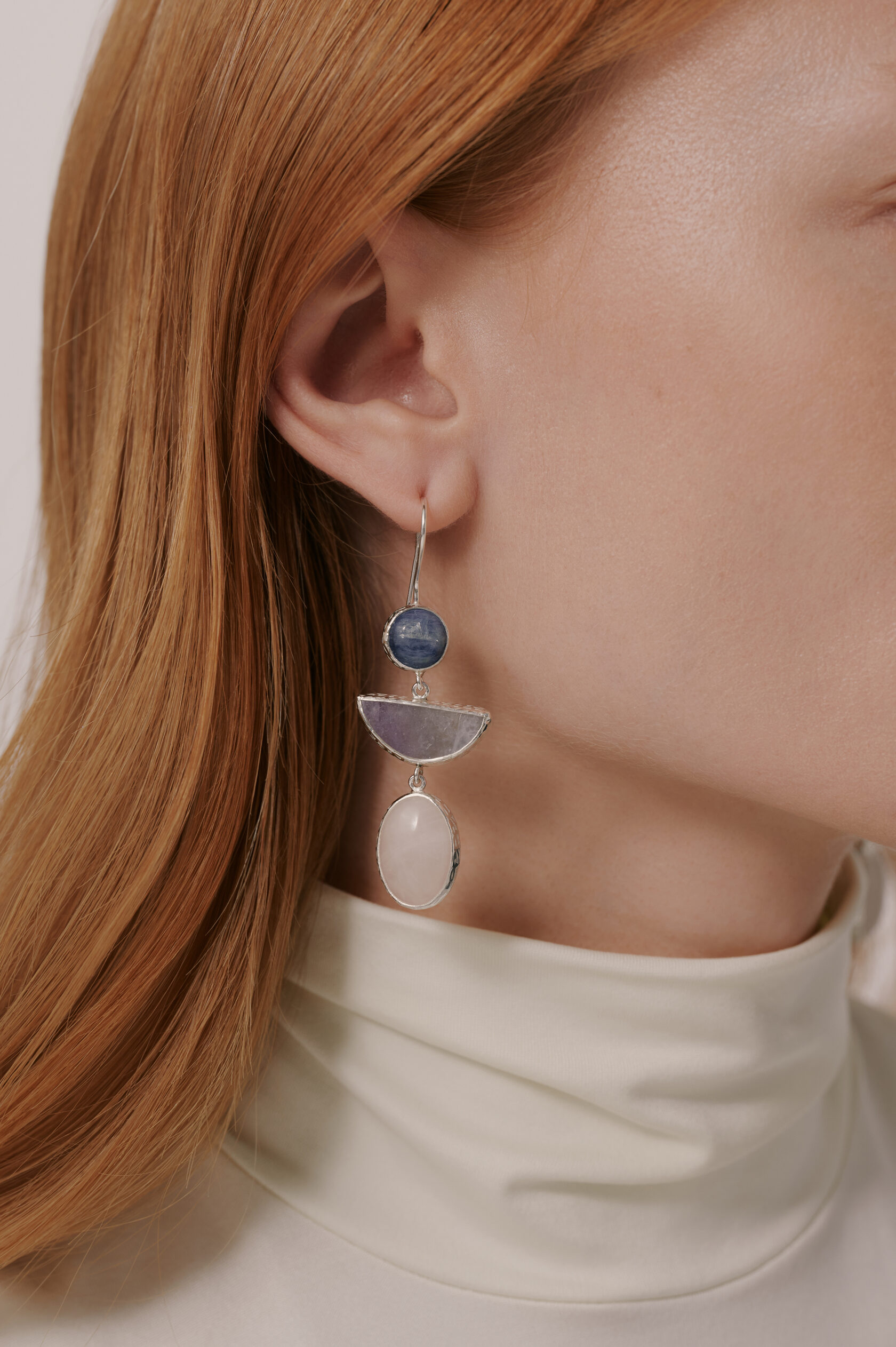 Серьги с кианитом, лепидолитом и розовым кварцем