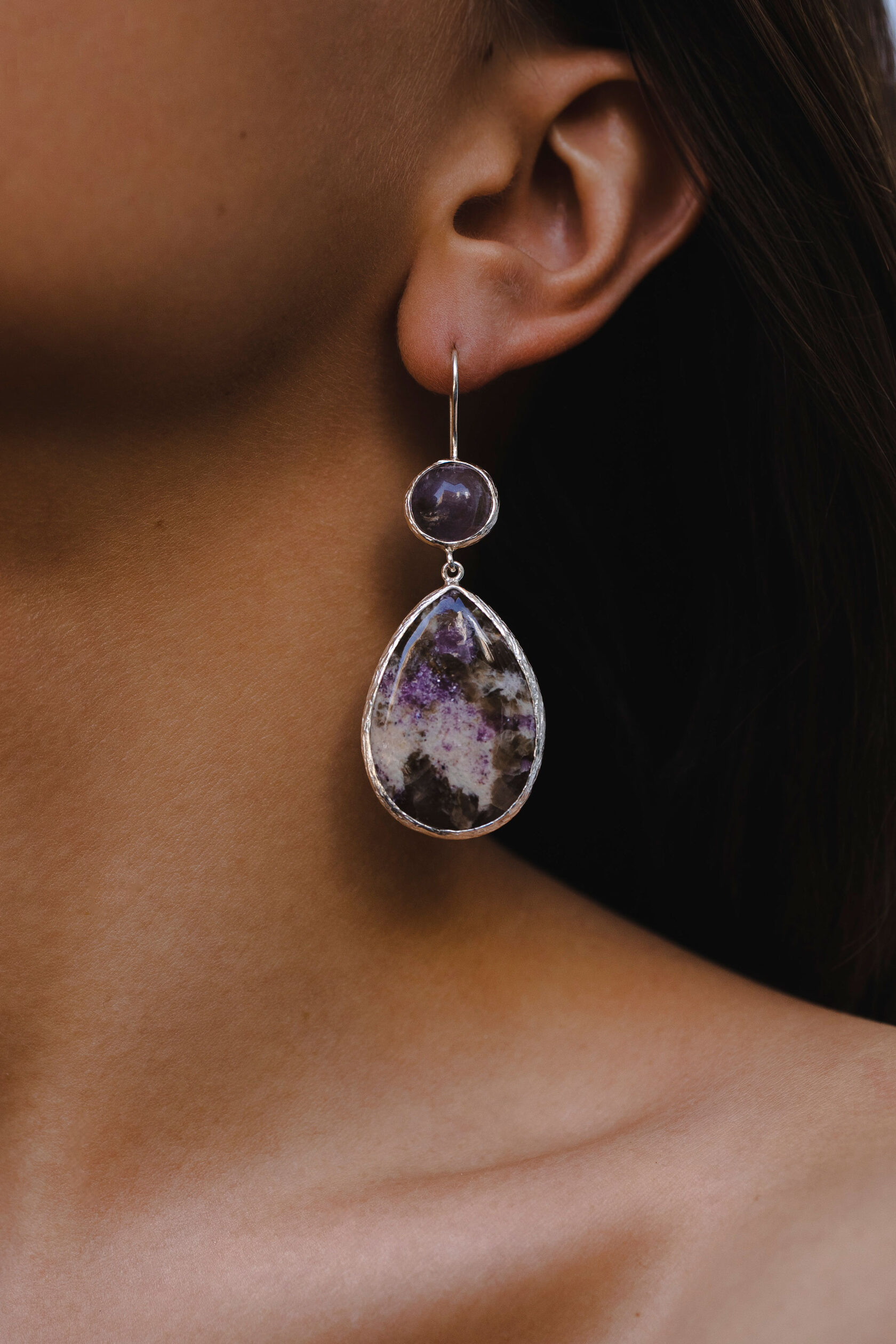 Серьги с лепидолитом и аметистом