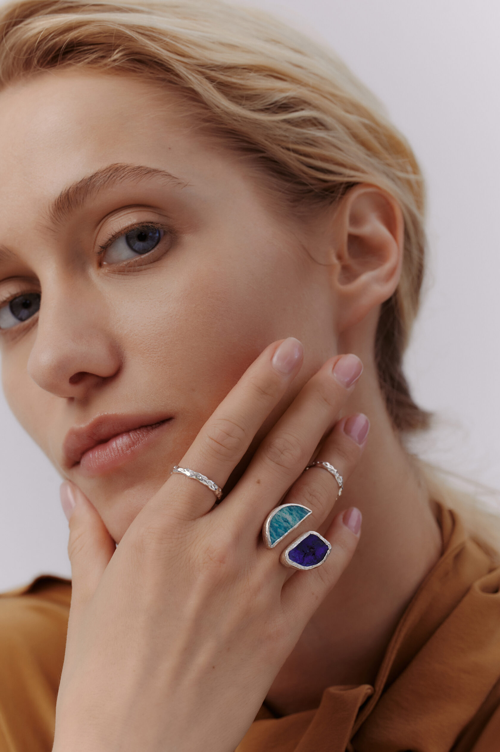 Кольцо с амазонитом и азуритом