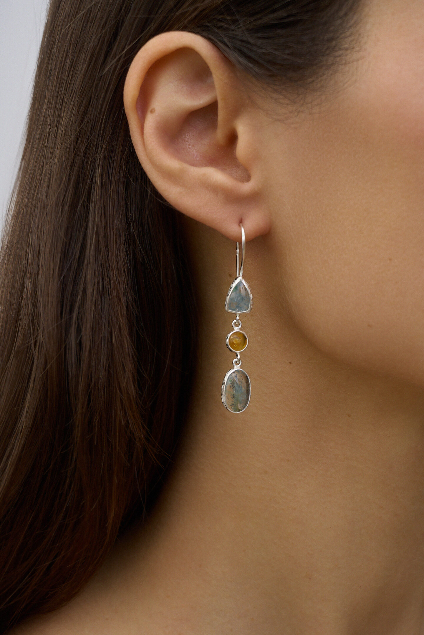 Серьги с аквамарином и цитрином