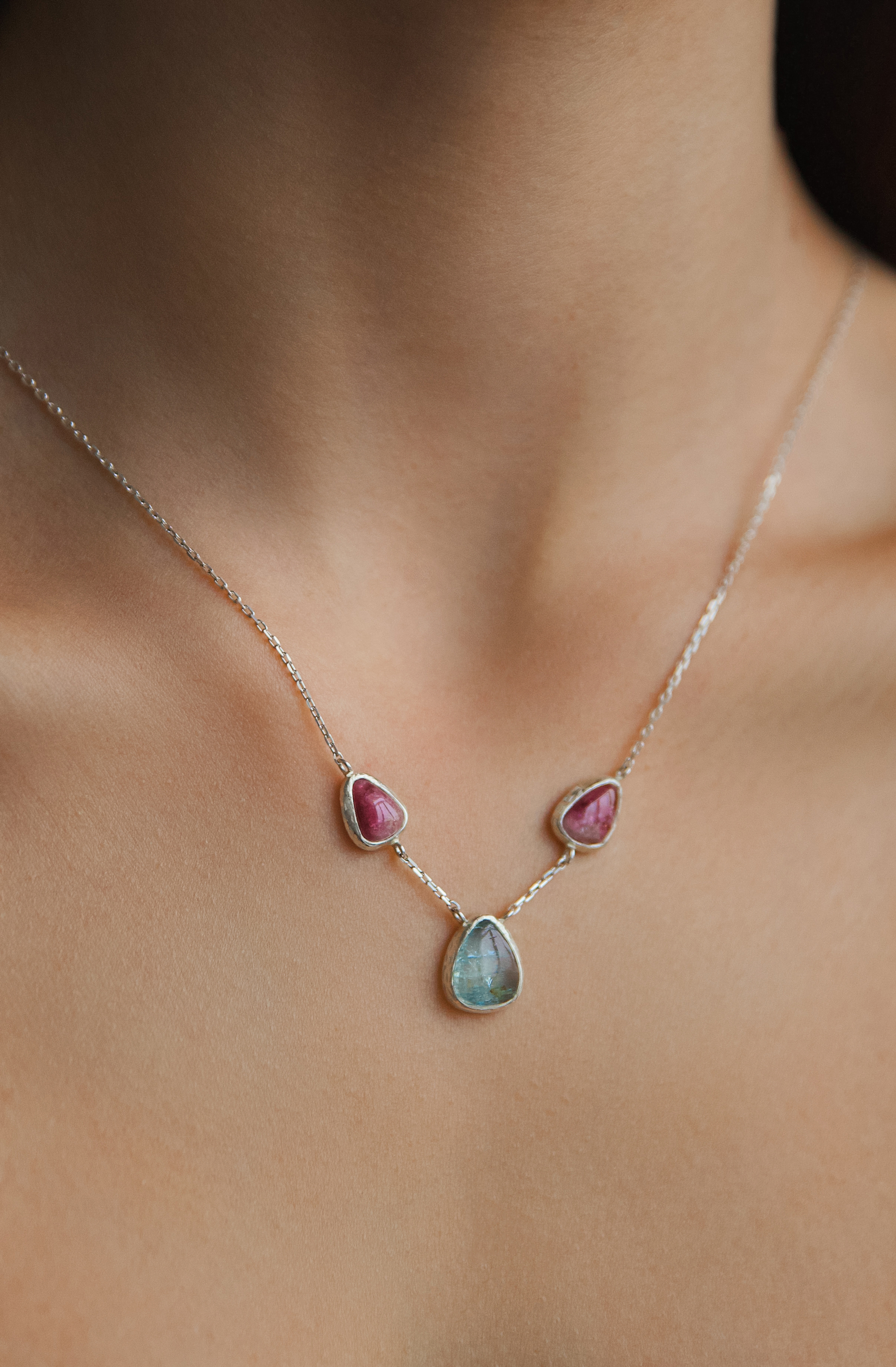 Подвеска с турмалином и аквамарином