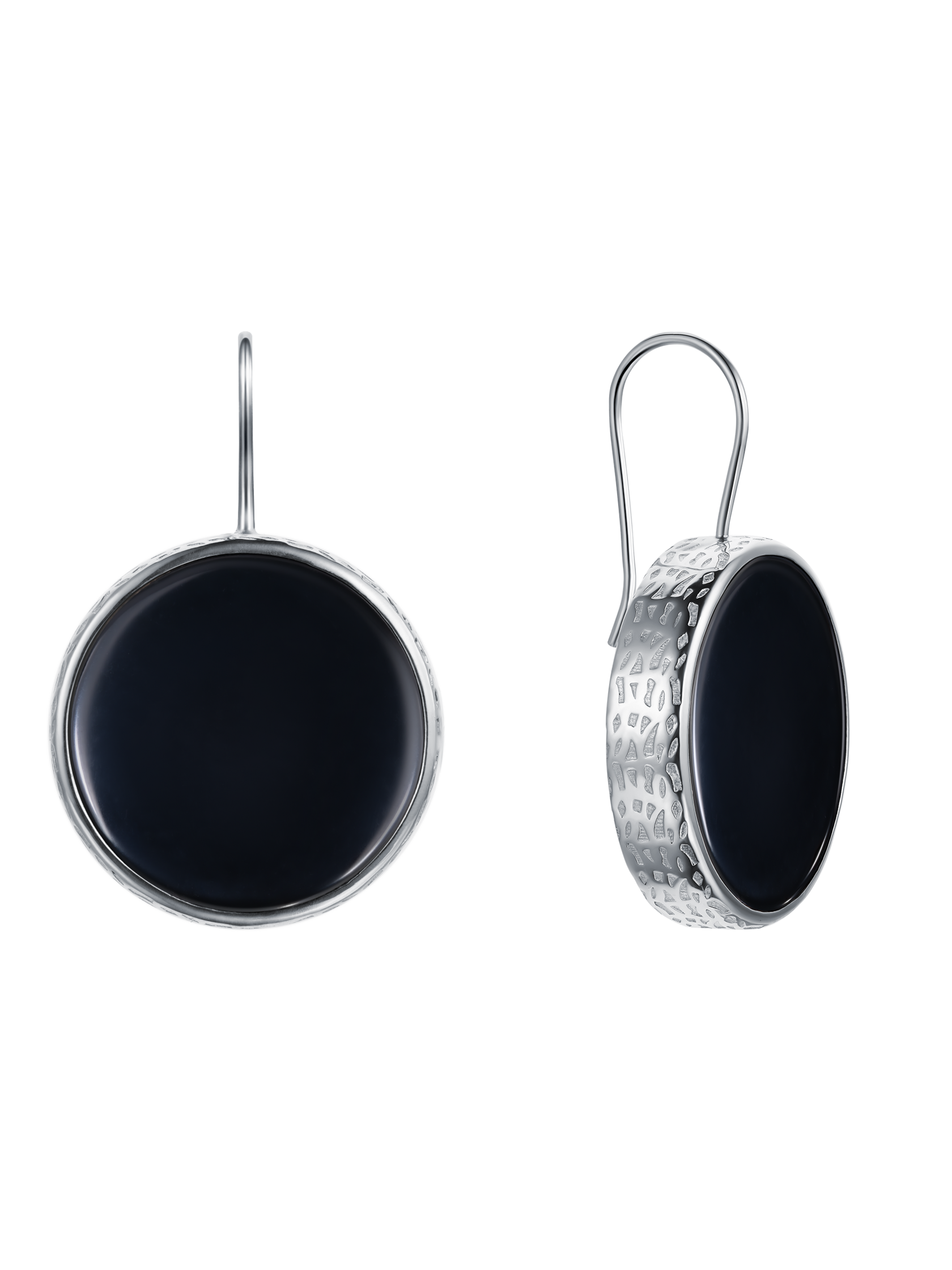 Серьги с плоским чёрным агатом