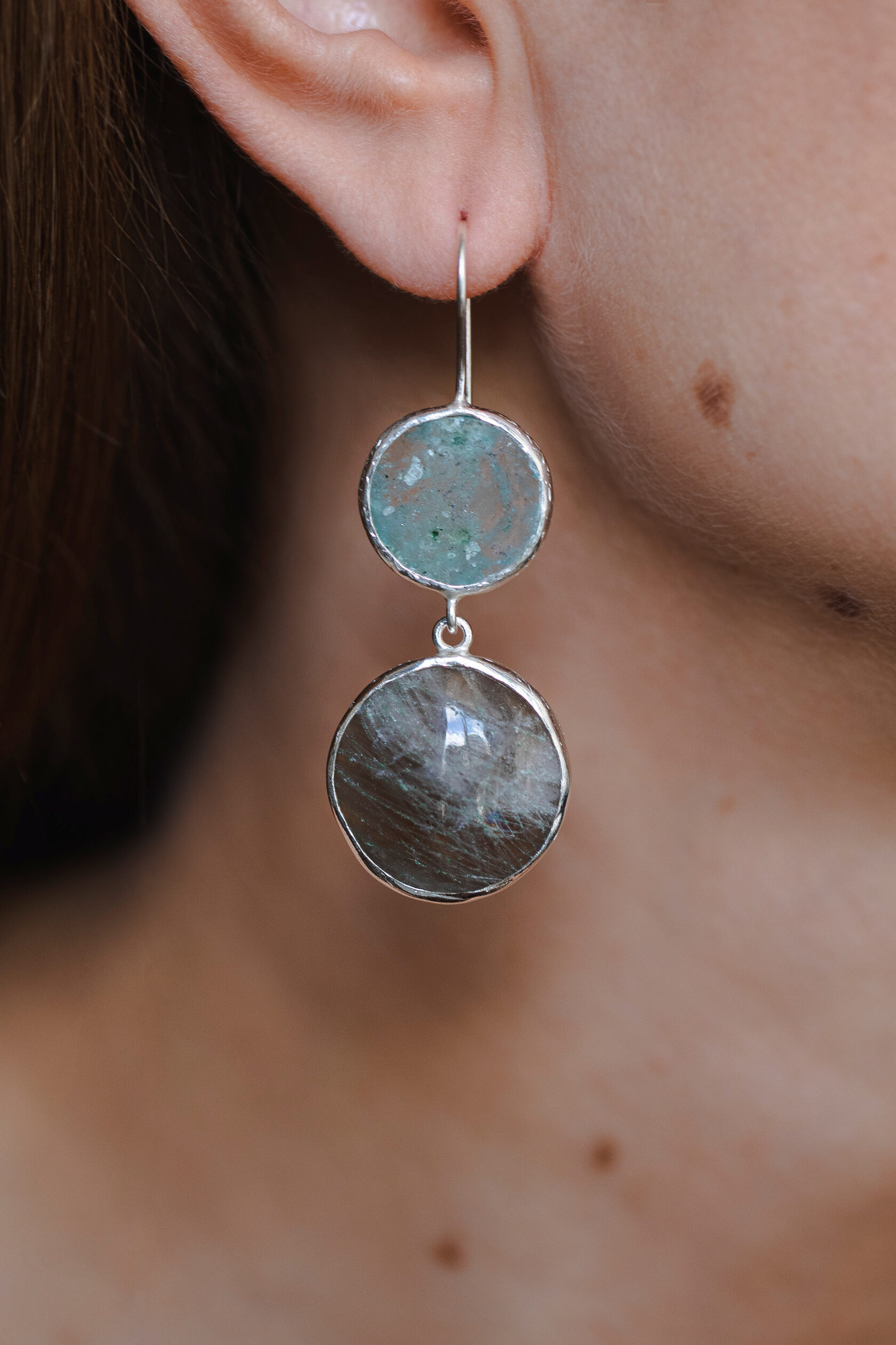 Серьги с аквамарином и морионом