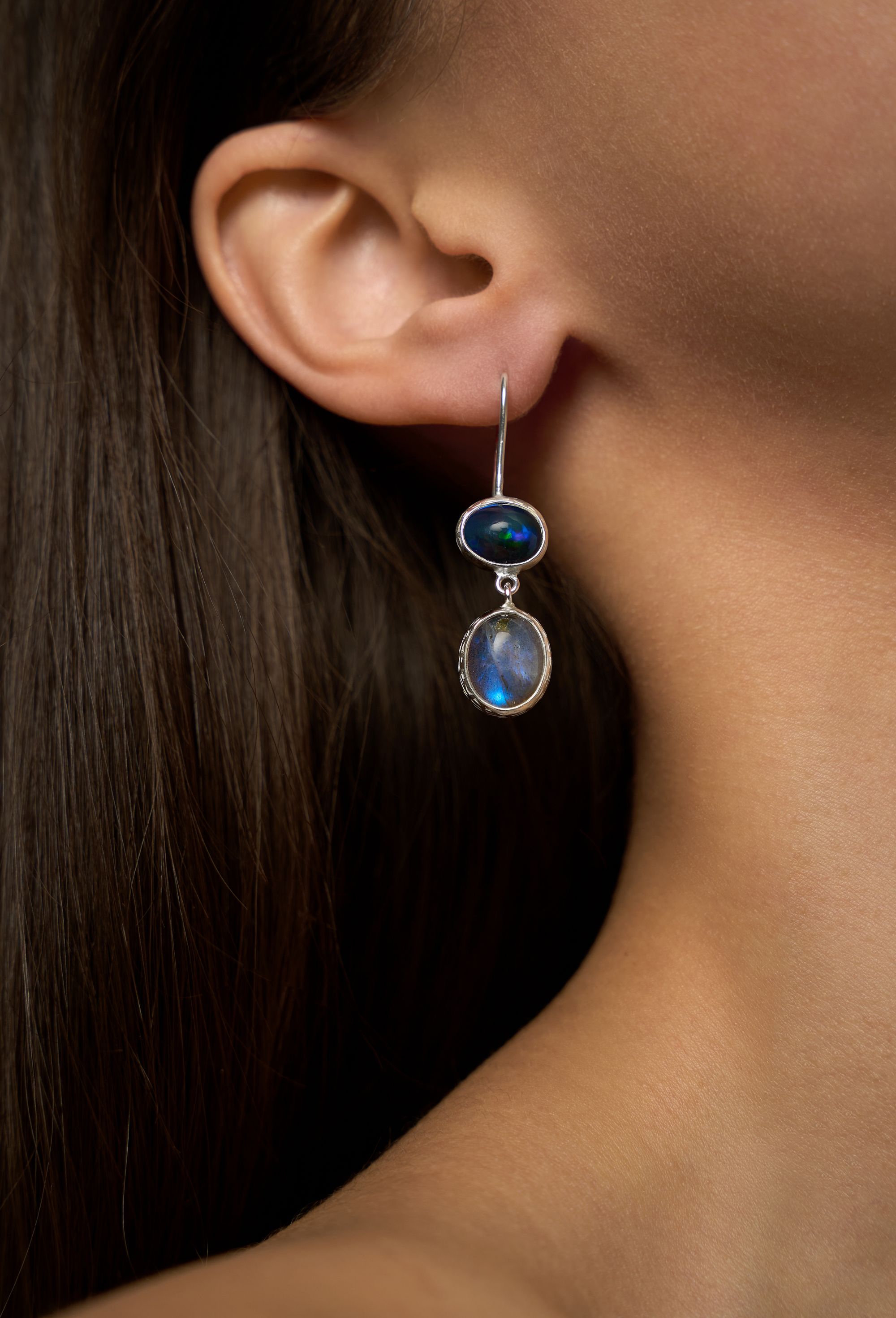 Серьги с эфиопским опалом и лабрадоритом