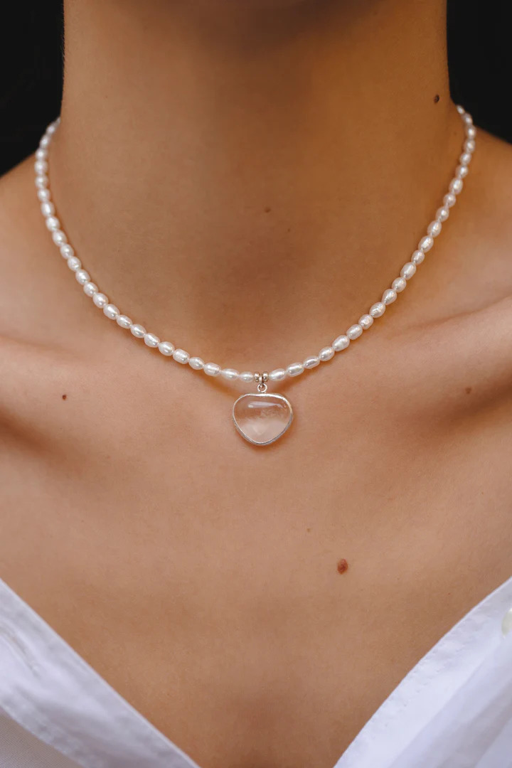 Жемчужная нить Сердце с горным хрусталем