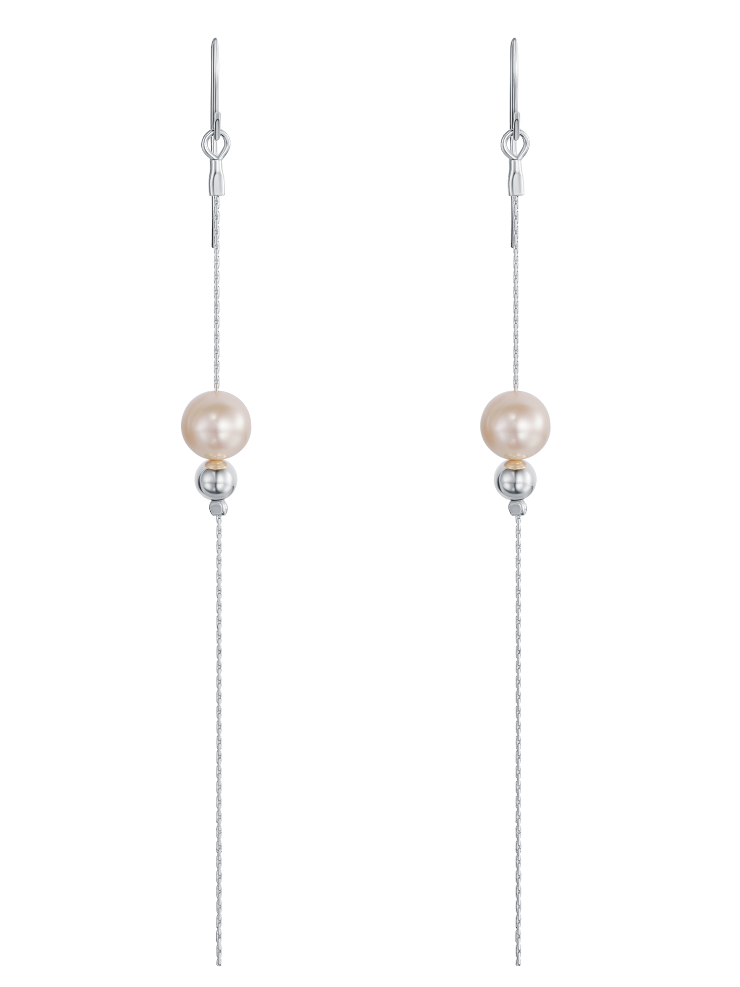 Серьги-цепочки с жемчугом и серебряной бусиной