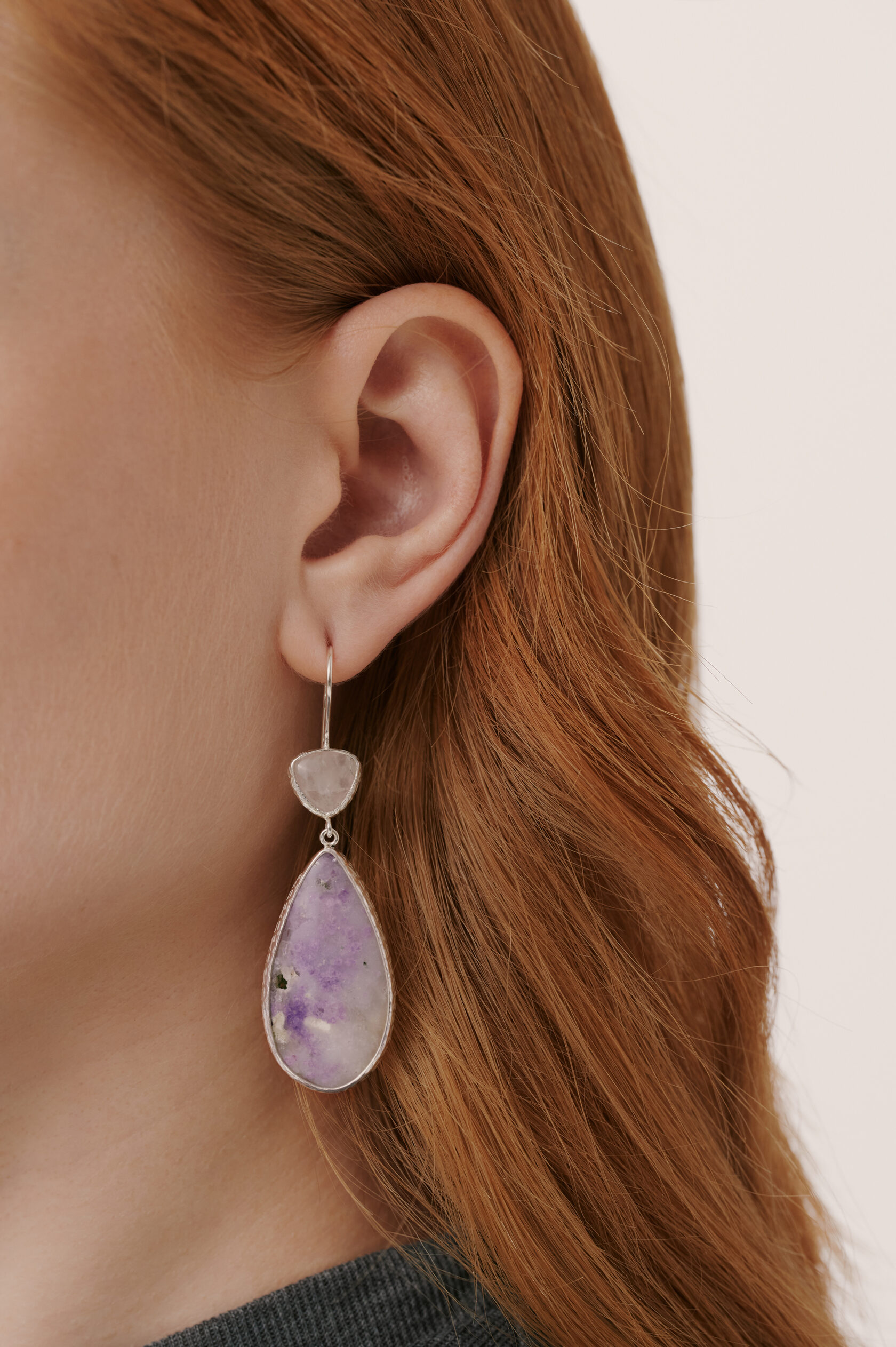 Серьги с розовым кварцем и лепидолитом