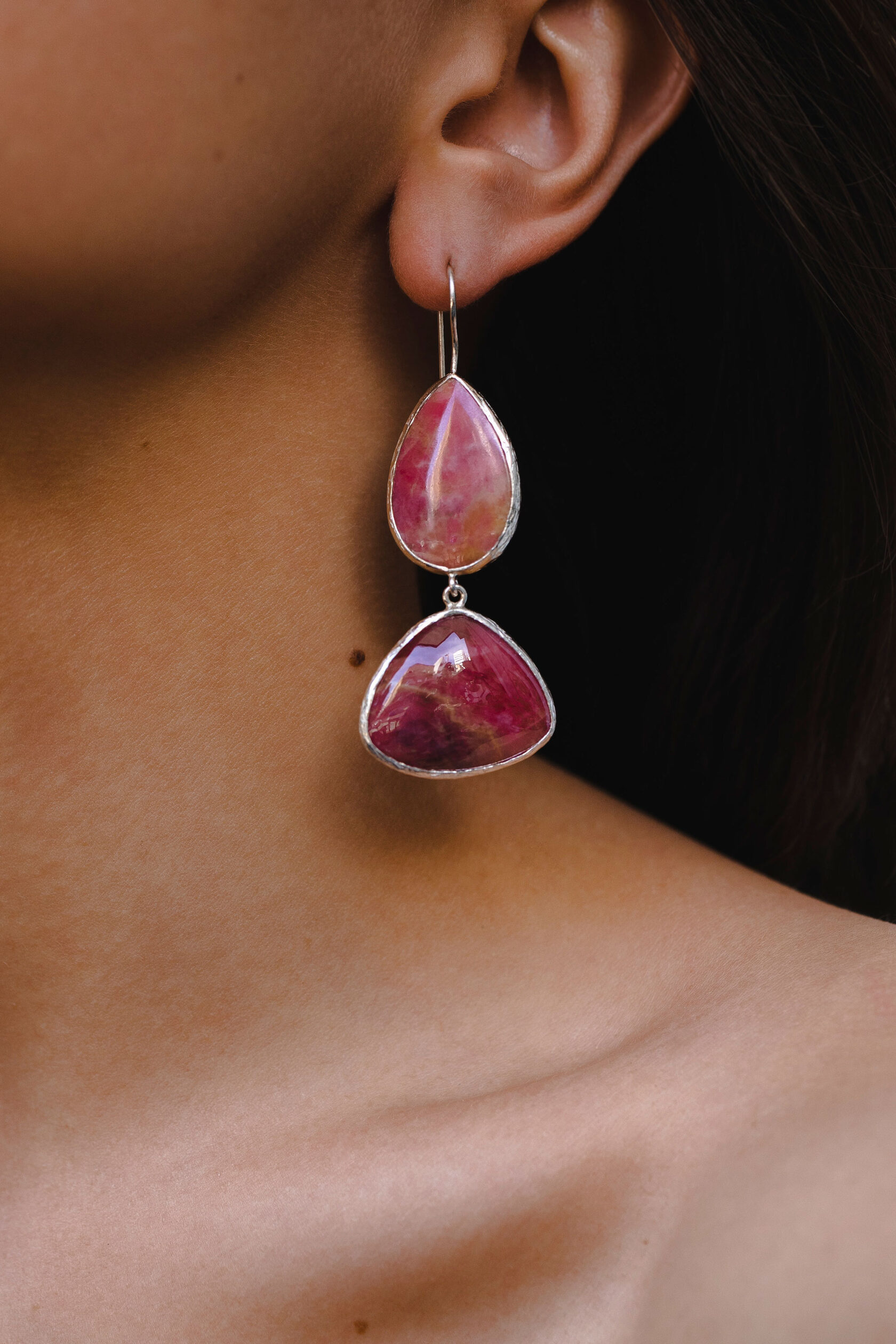 Серьги с амазонитом и родонитом