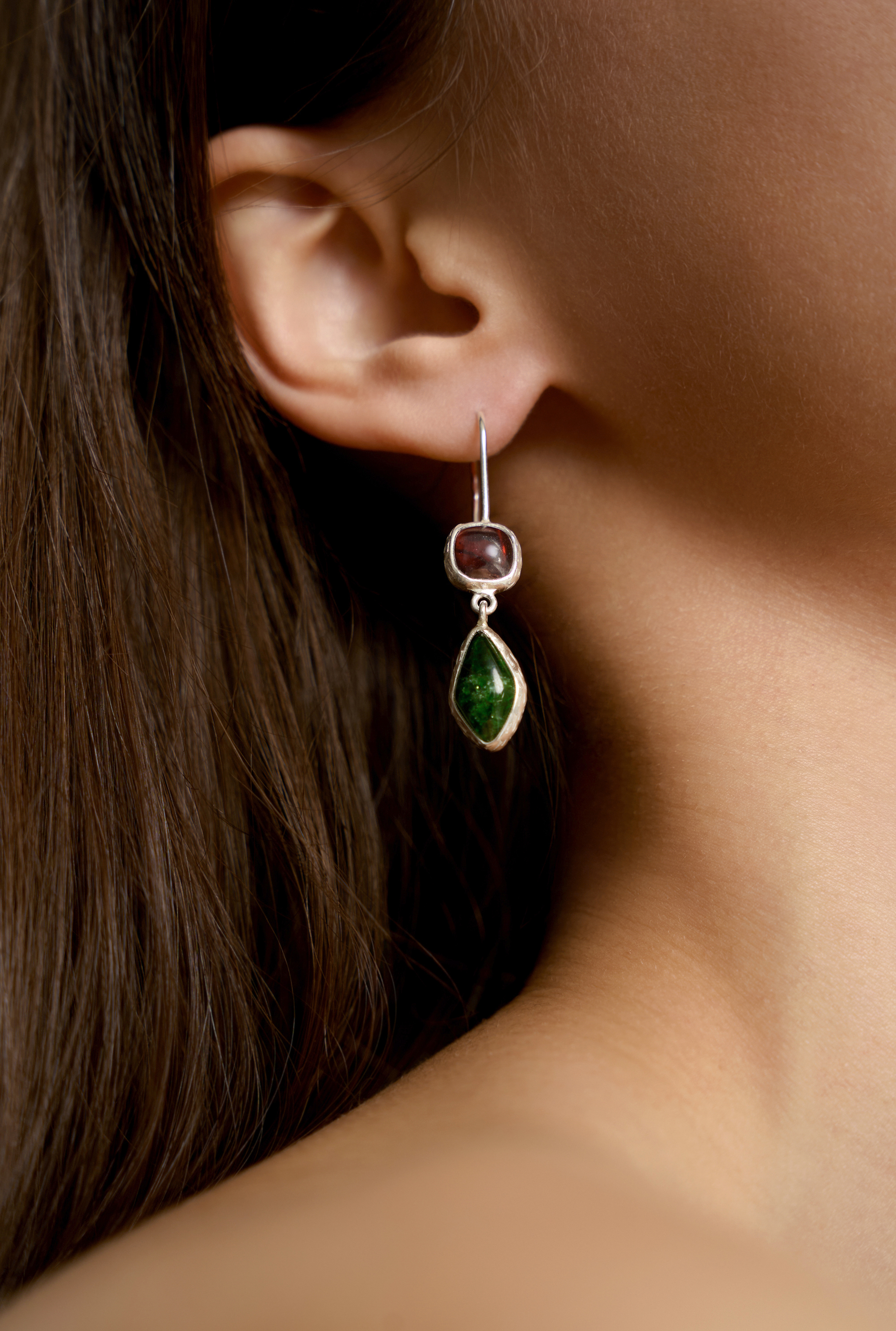 Серьги с гранатом и хромдиопсидом