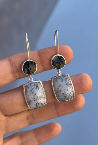 Серьги со шпинелью и моховым агатом
