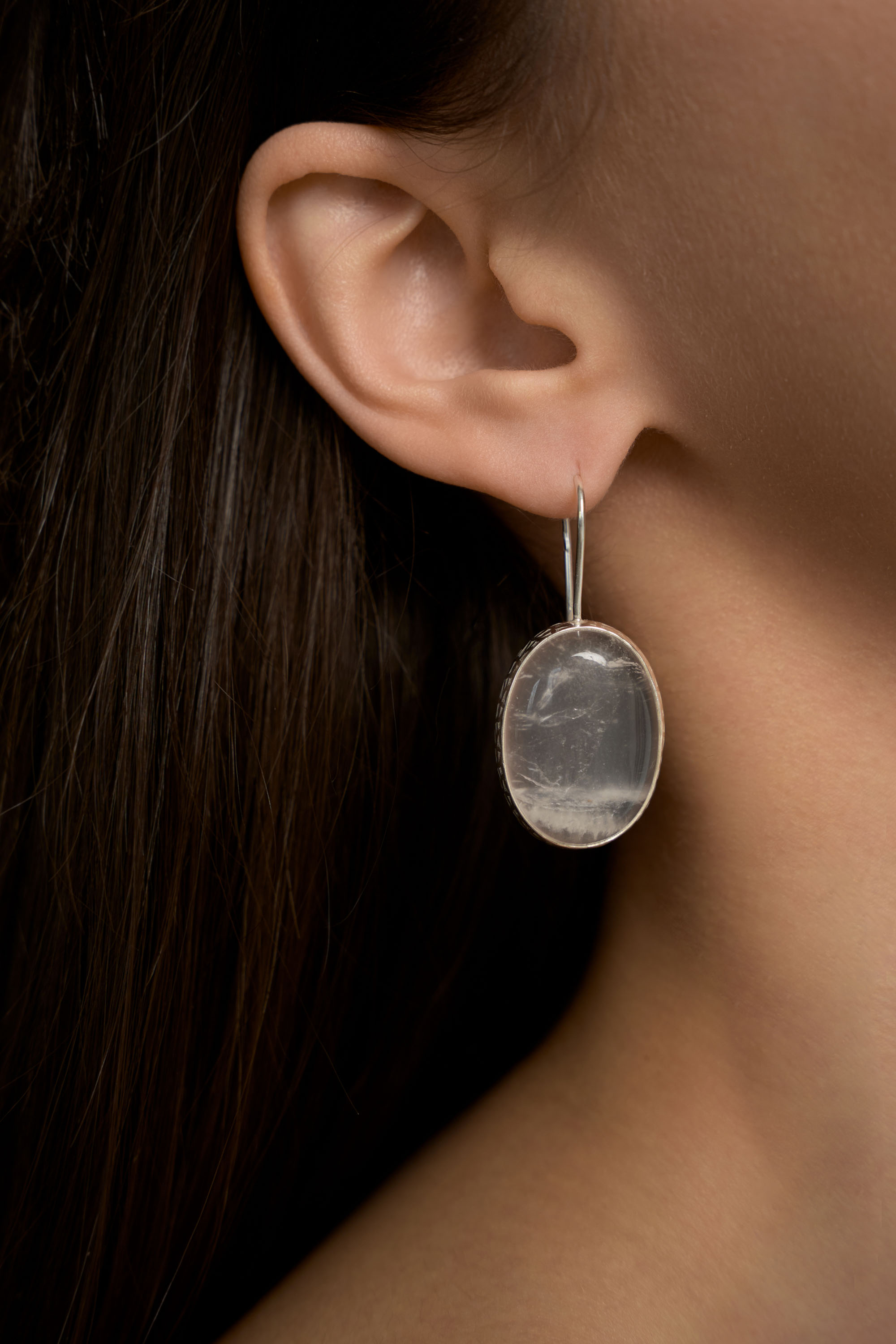 Серьги с овальным горным хрусталем