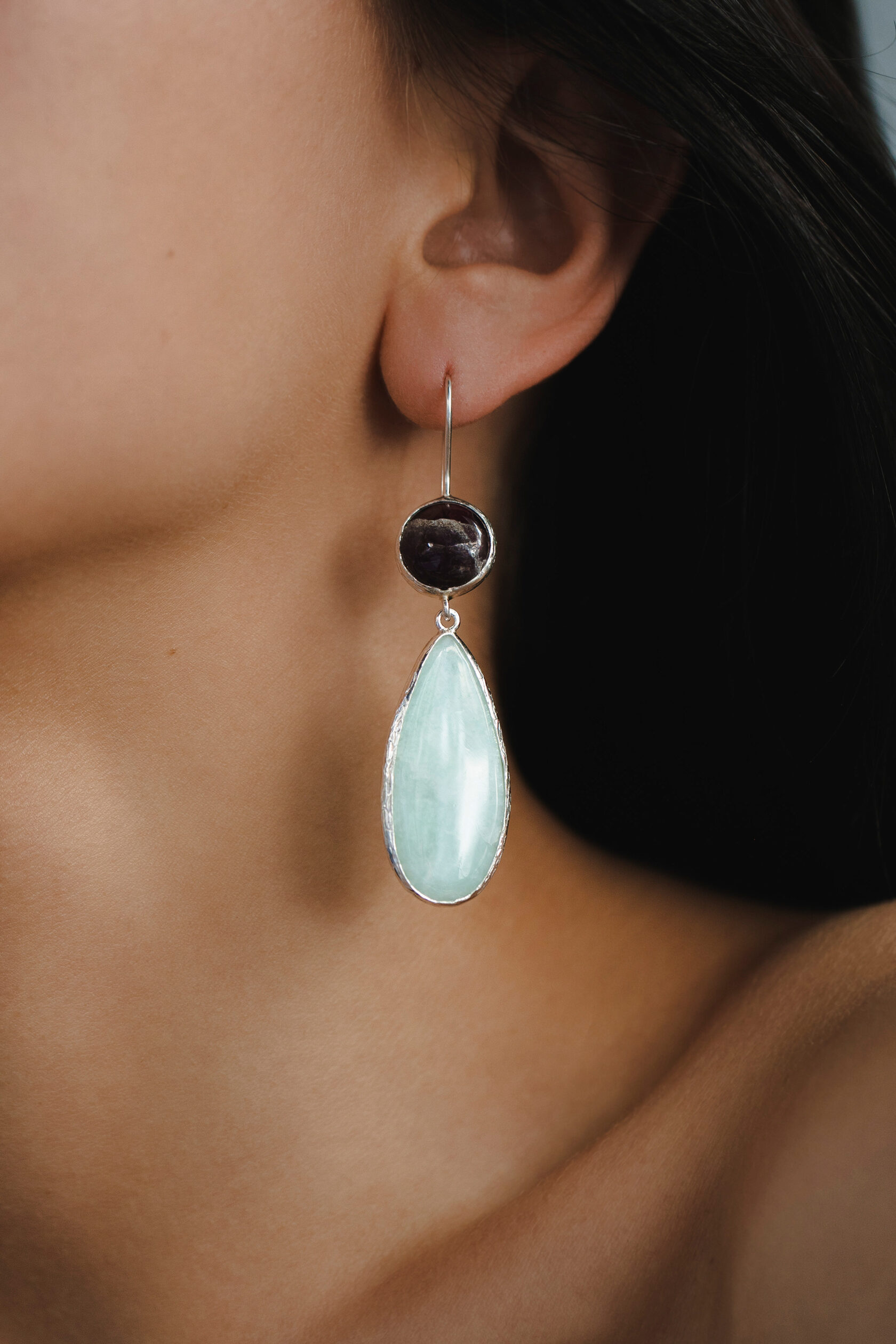 Серьги с аметистом и амазонитом