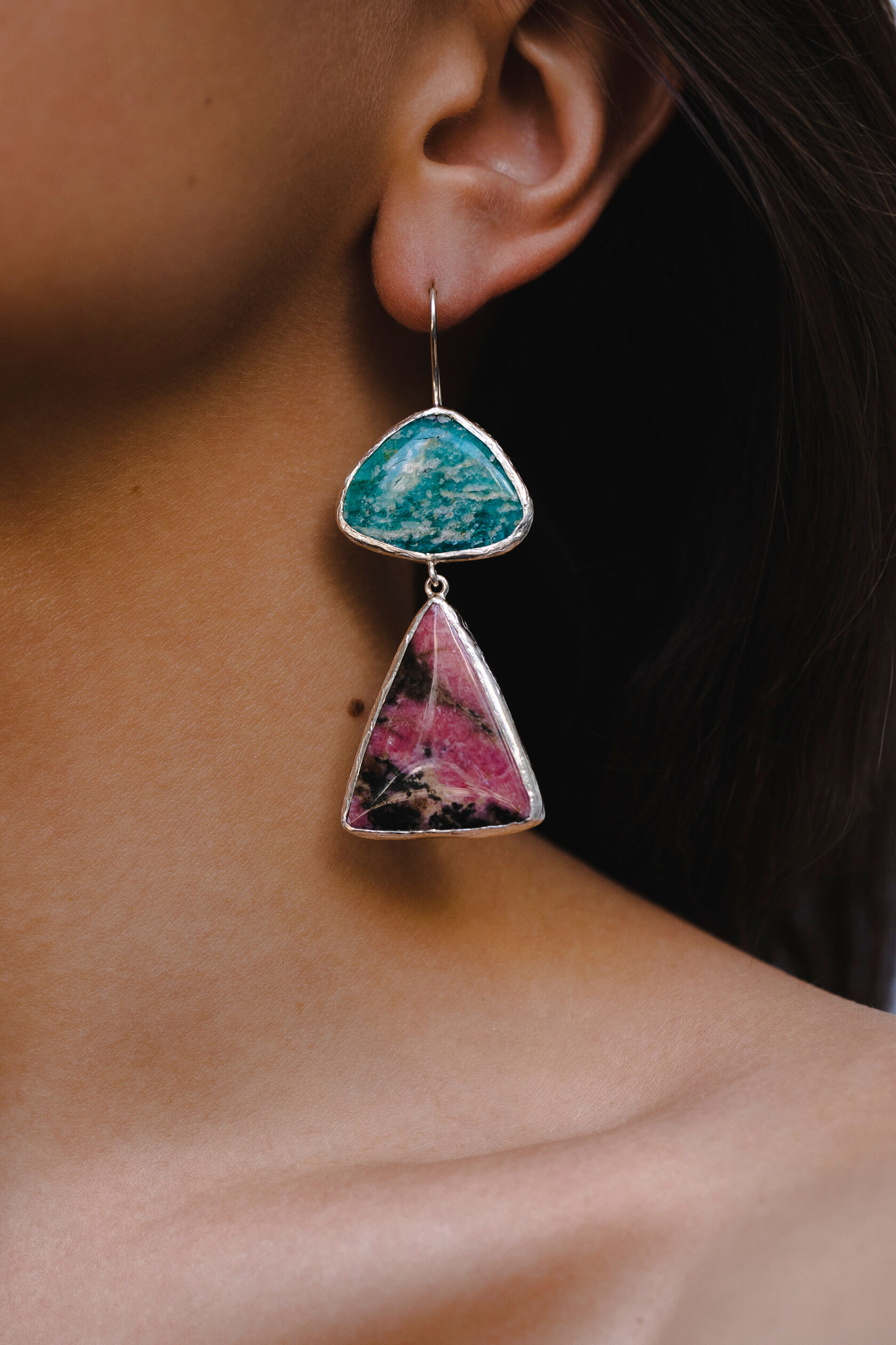 Серьги с амазонитом и родонитом