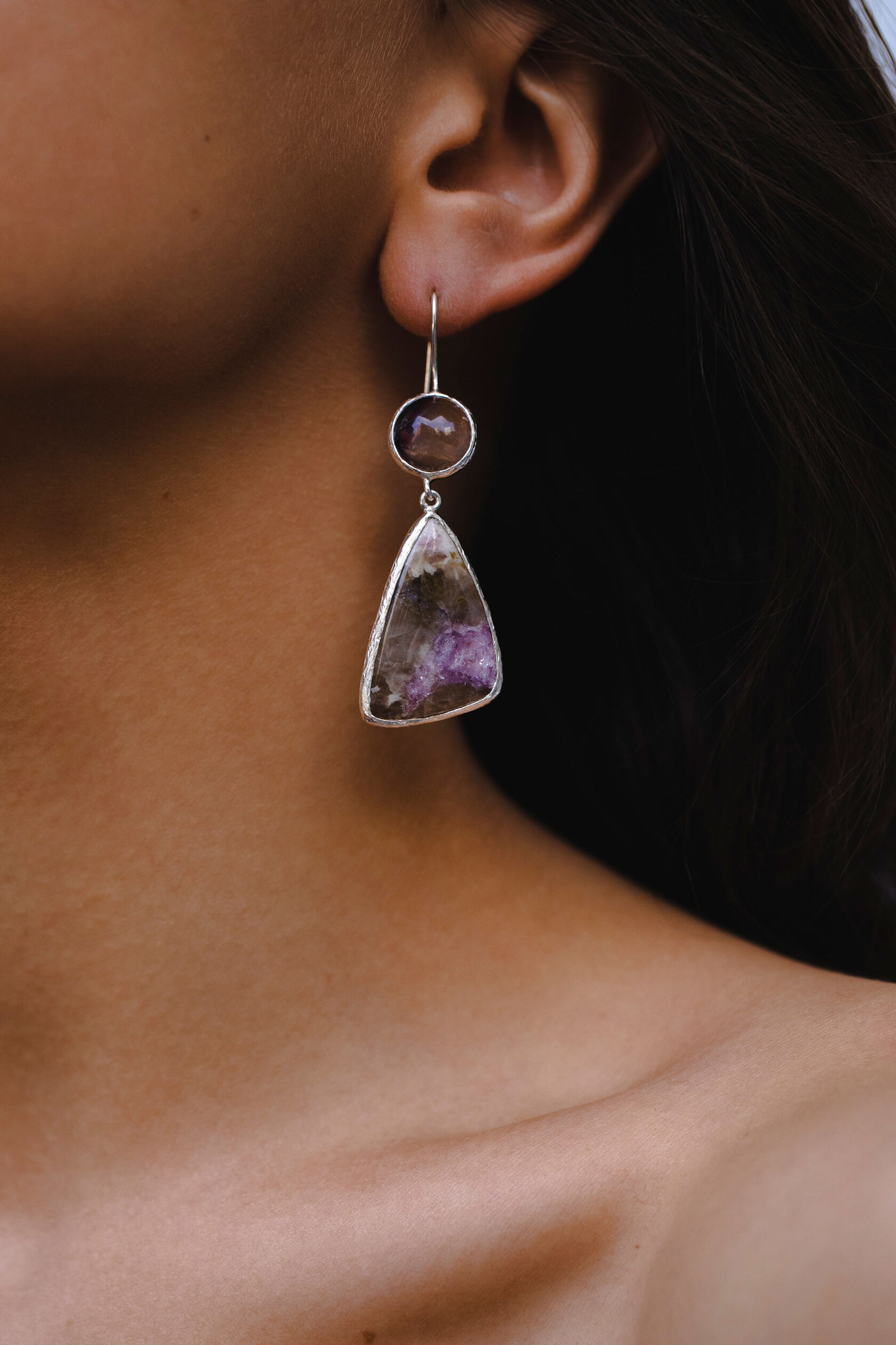 Серьги с флюоритом и лепидолитом