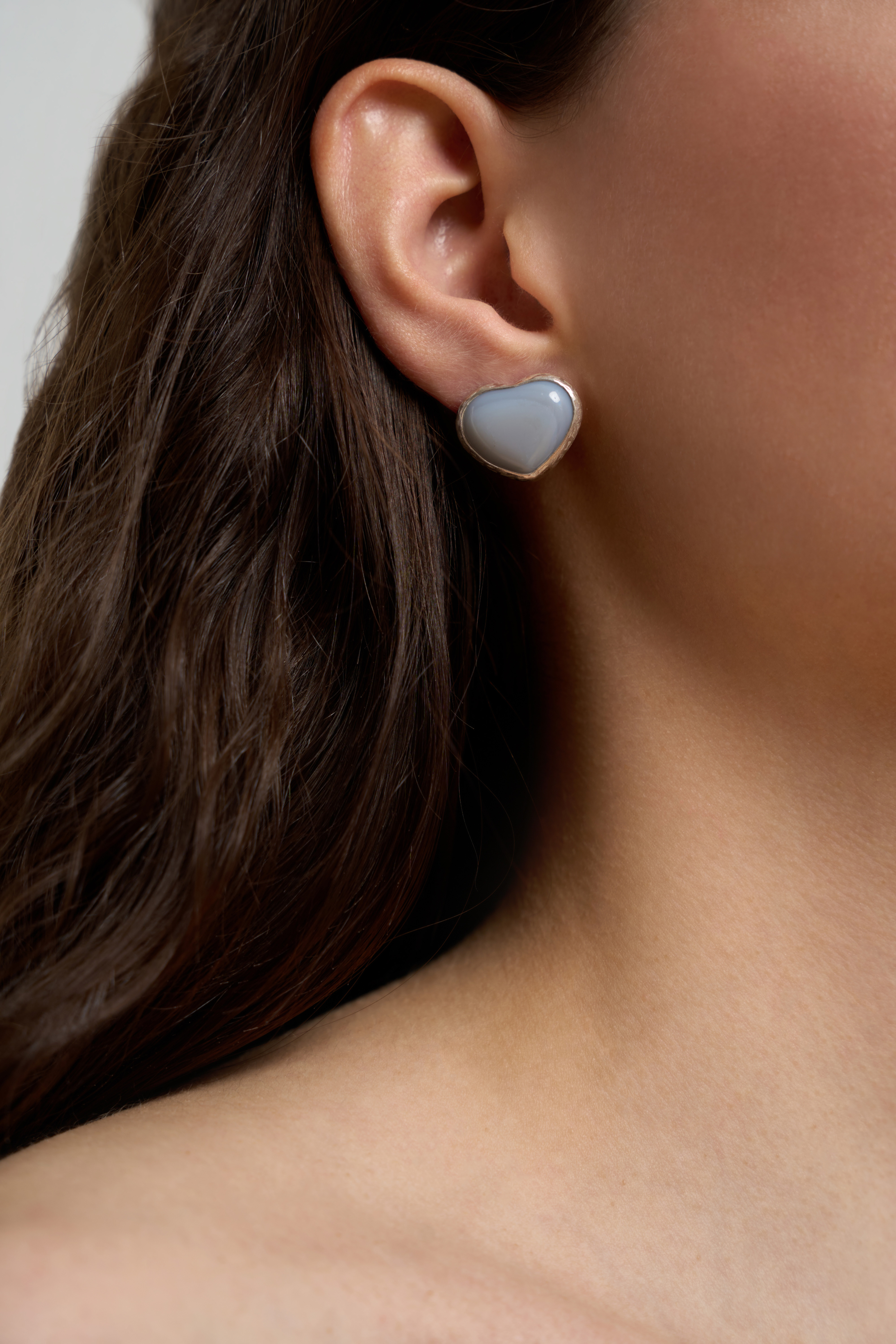 Пусеты Сердце с агатом