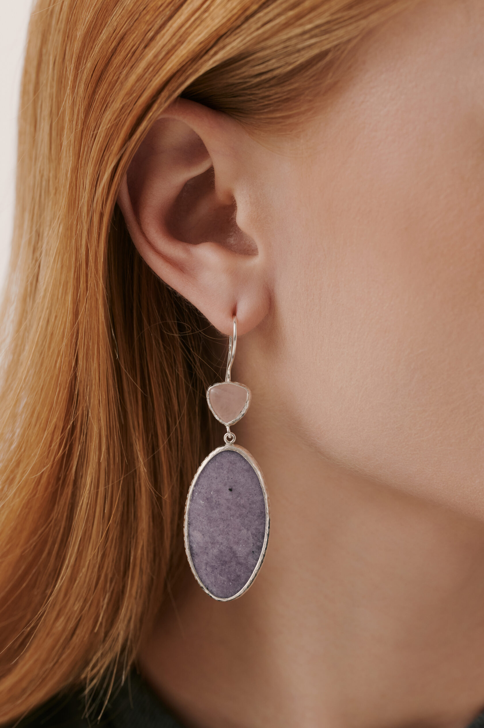 Серьги с розовым кварцем и лепидолитом