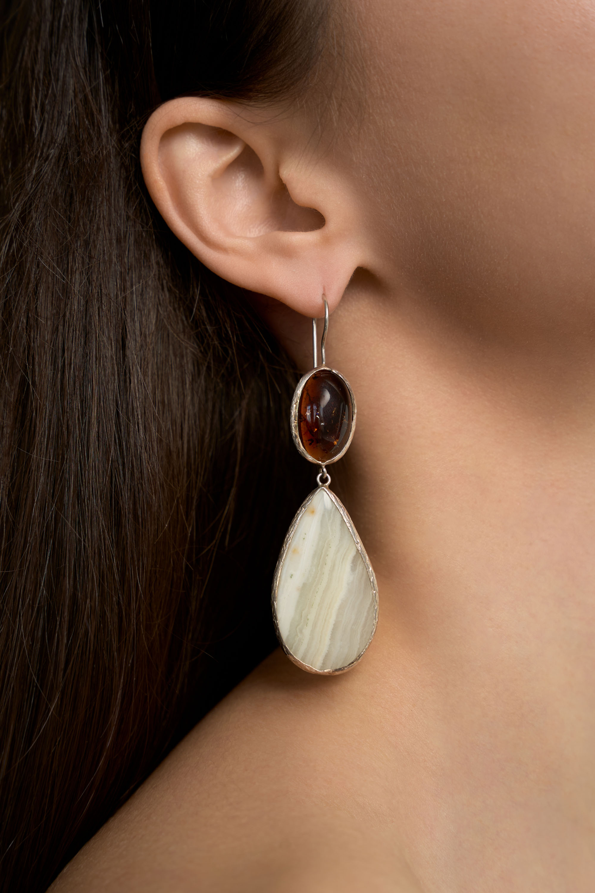 Серьги с агатом и турмалином