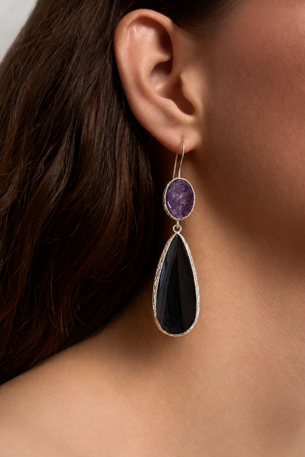 Серьги с аметистом и морионом