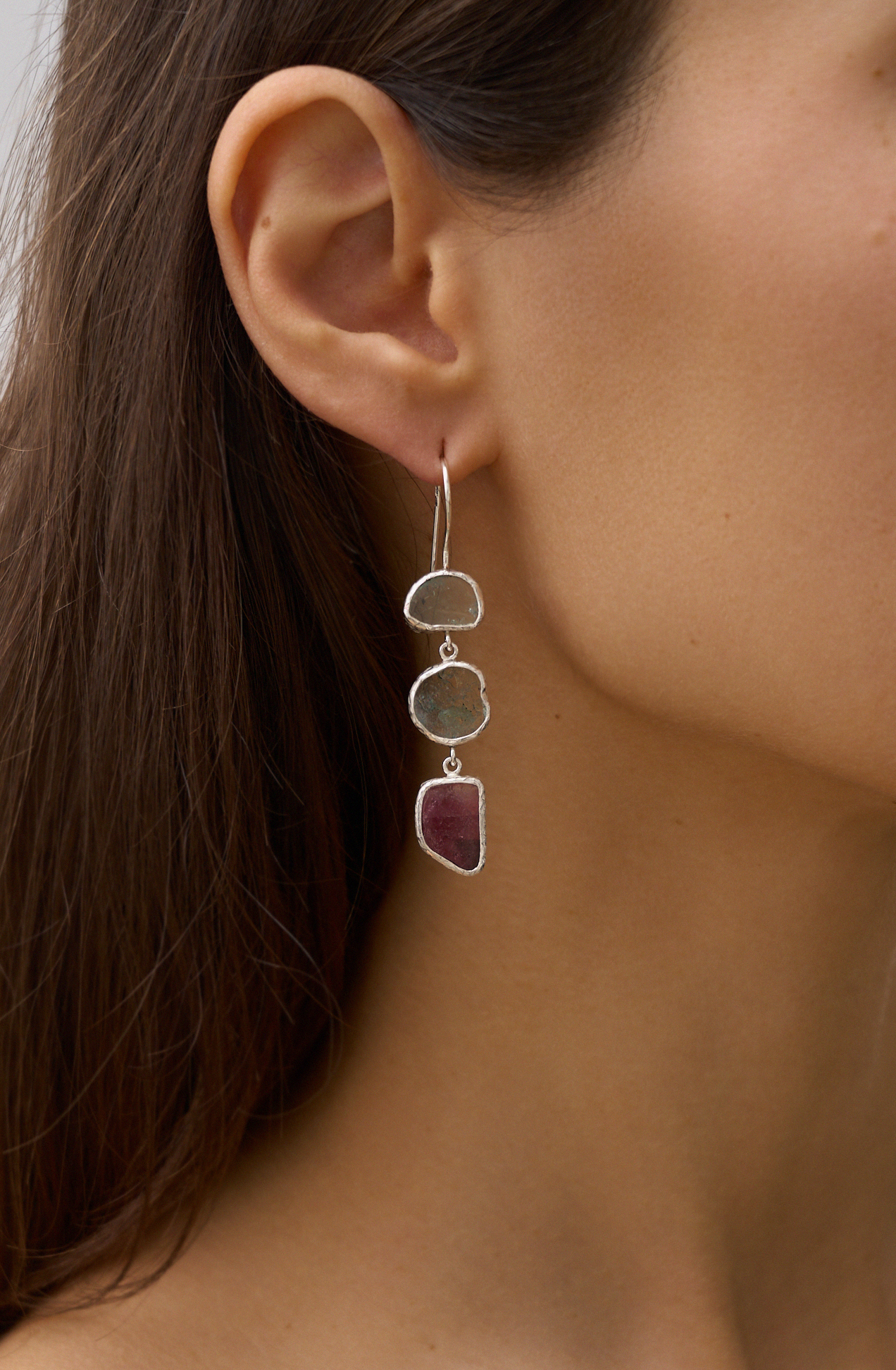 Серьги с аквамарином и турмалином