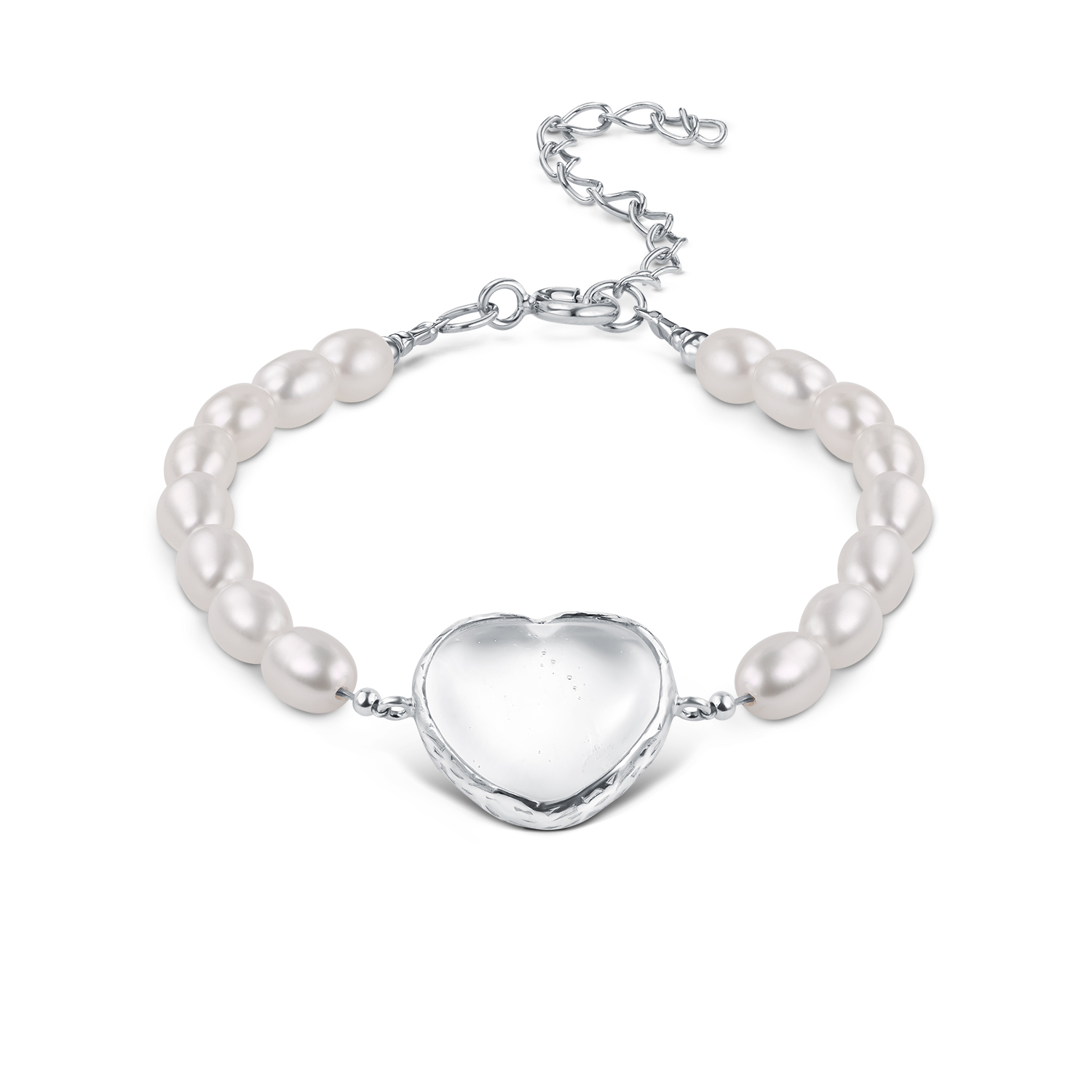 Браслет Сердце с горным хрусталем и жемчугом