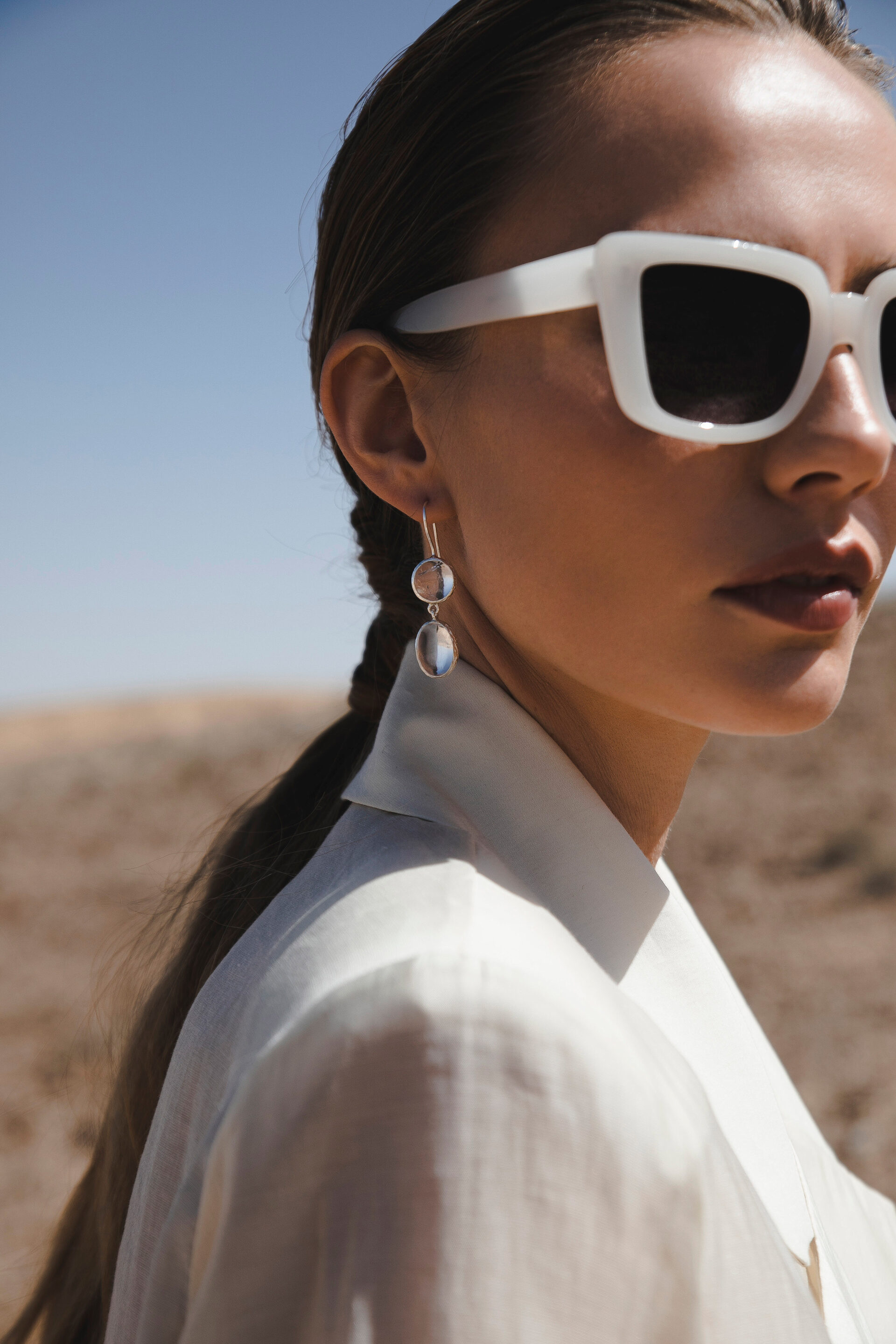 Серьги с двумя горными хрусталями