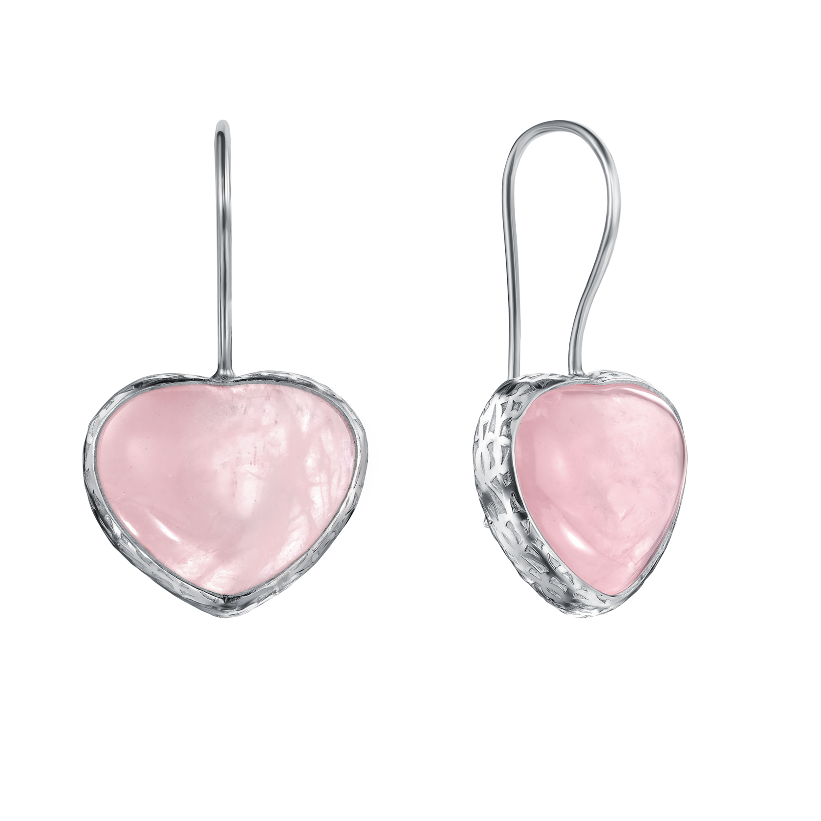 Серьги Сердце с розовым кварцем