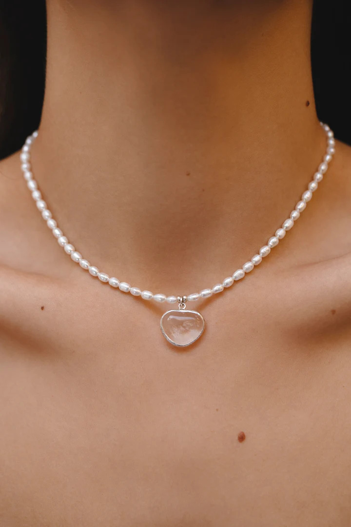 Жемчужная нить Сердце с горным хрусталем