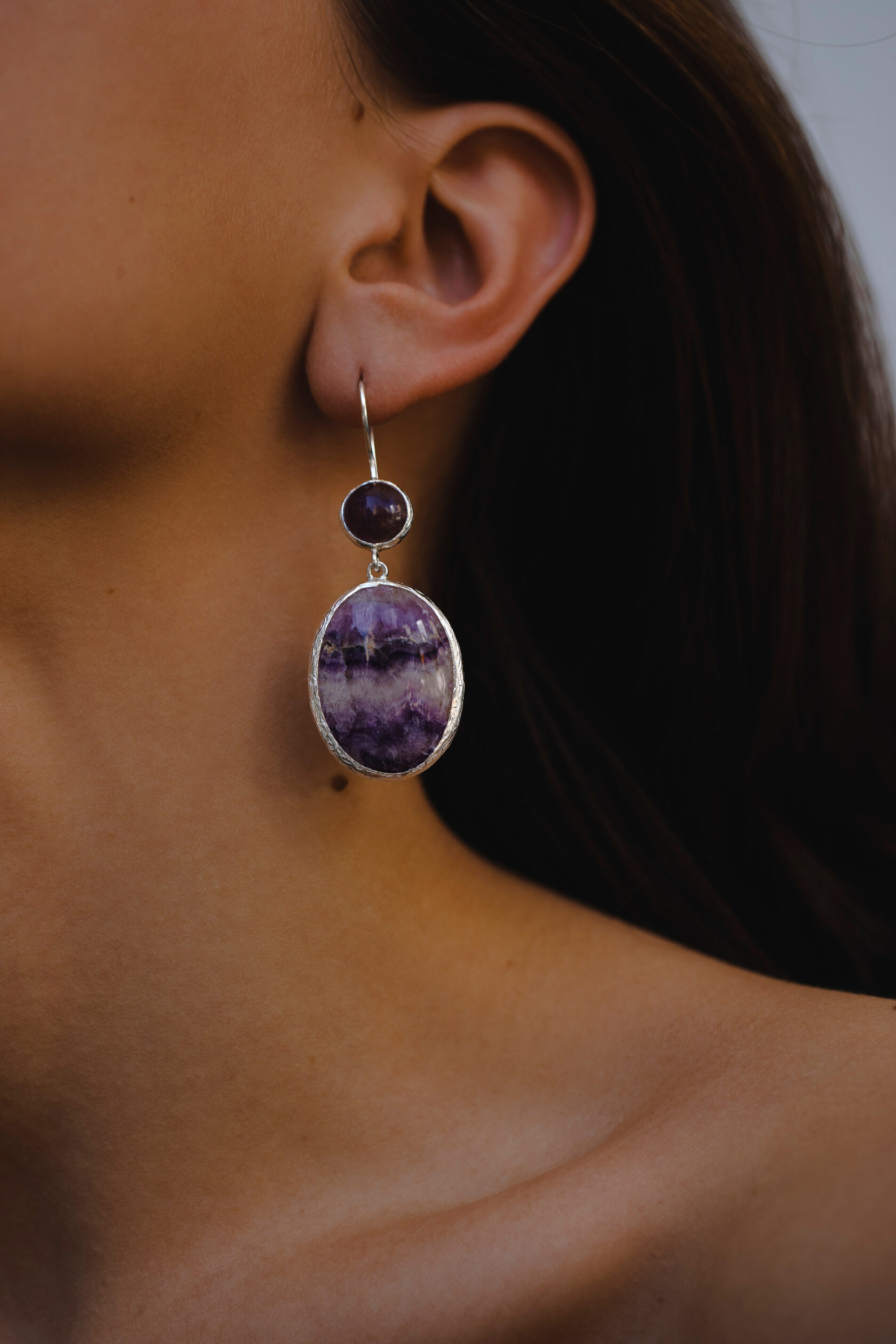 Серьги с аметистом и флюоритом