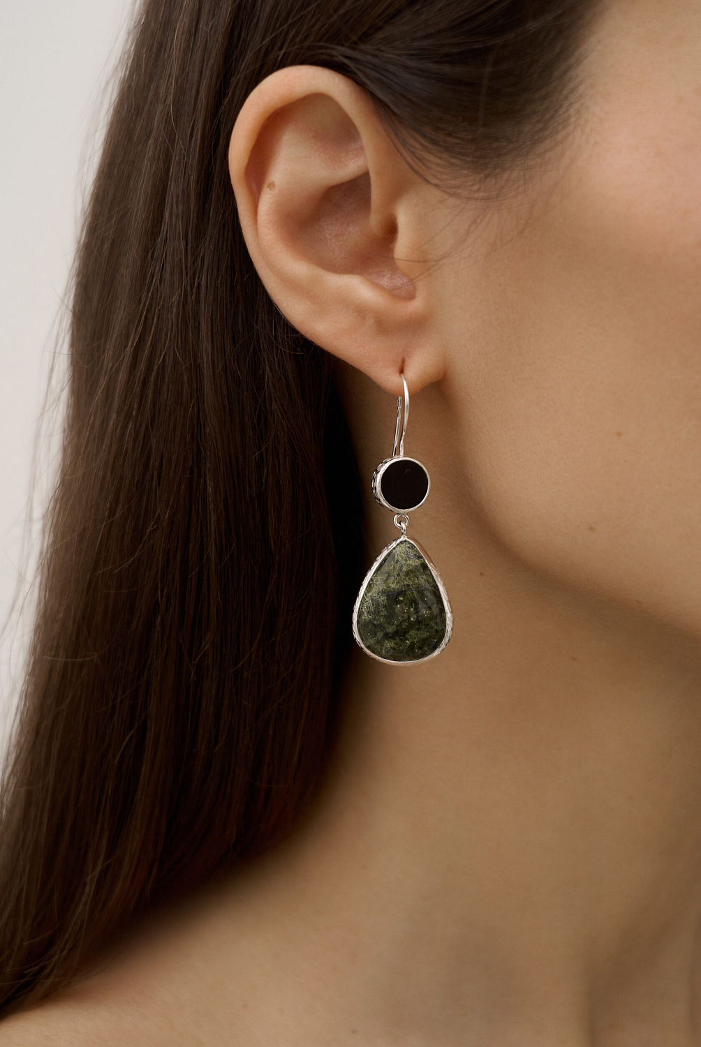 Серьги с агатом и змеевиком